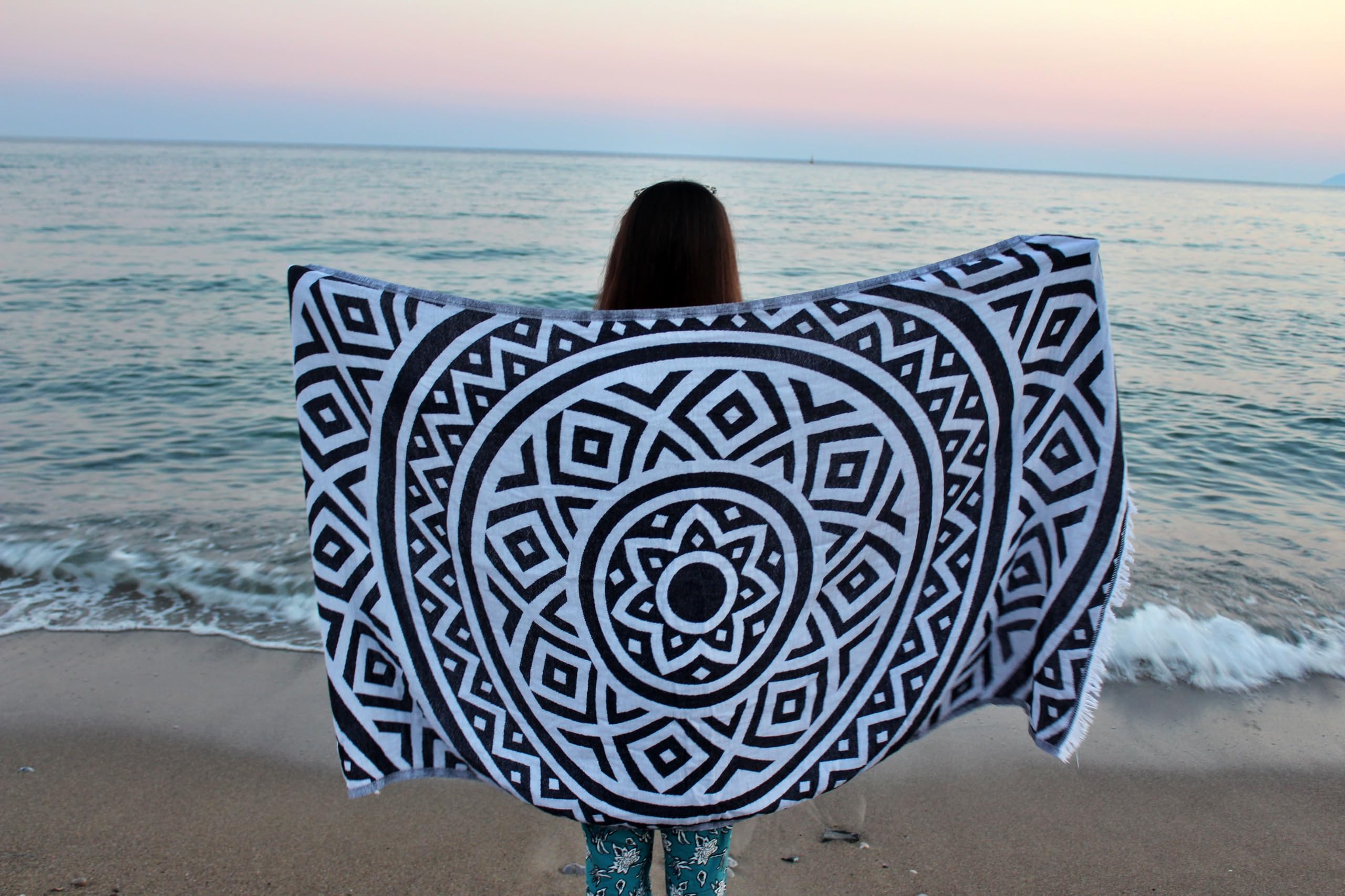 Bersuse 100% Cotton Venice Turkish Towel Beach Towel Bath Towel Dual Layer Peshtemal Beach Blanket Beach Essentials - 39X71 Inch