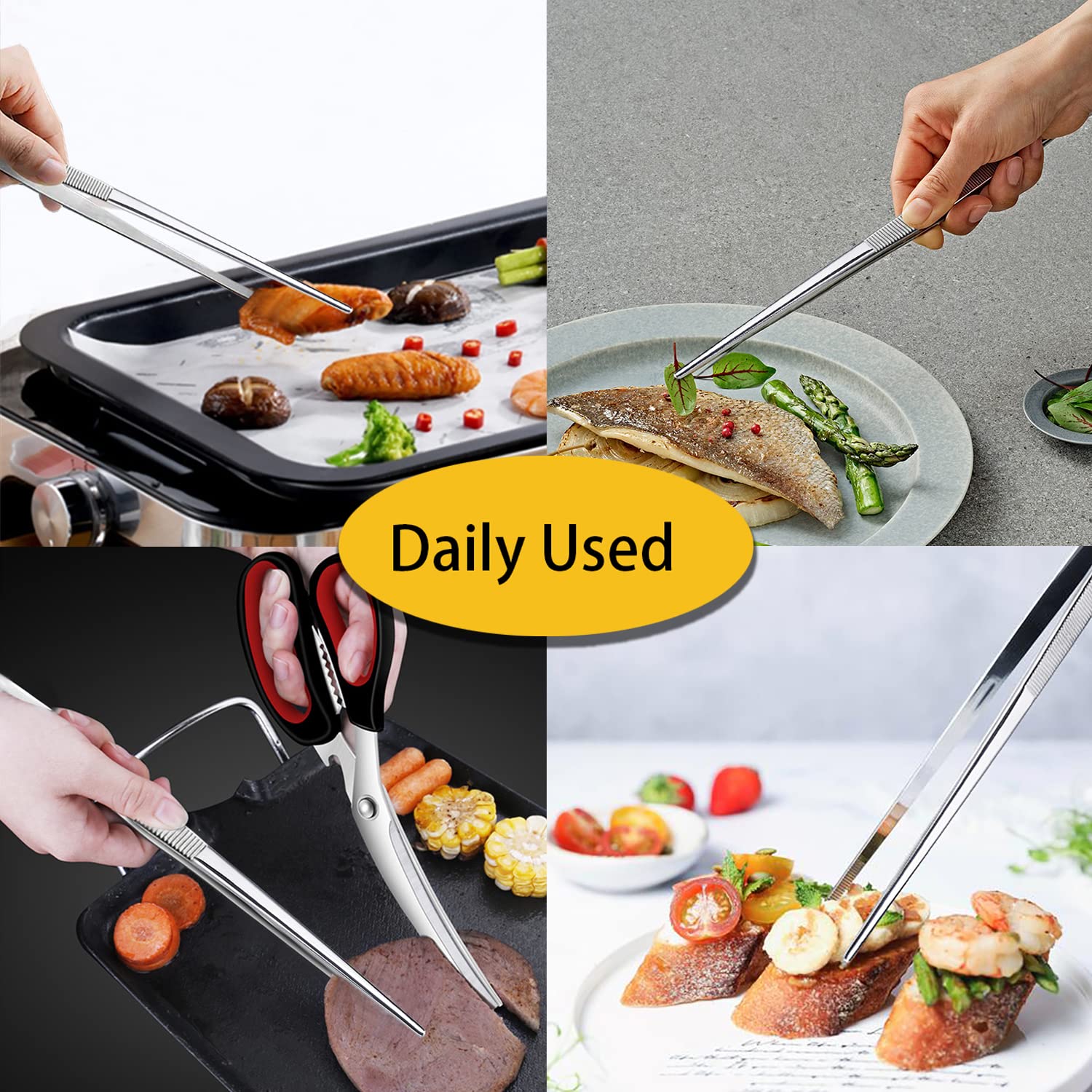 Jetkong 2 Pieces Extra-Long Tweezer Tongs 12-Inch Stainless Steel Tweezers Chef Tweezers