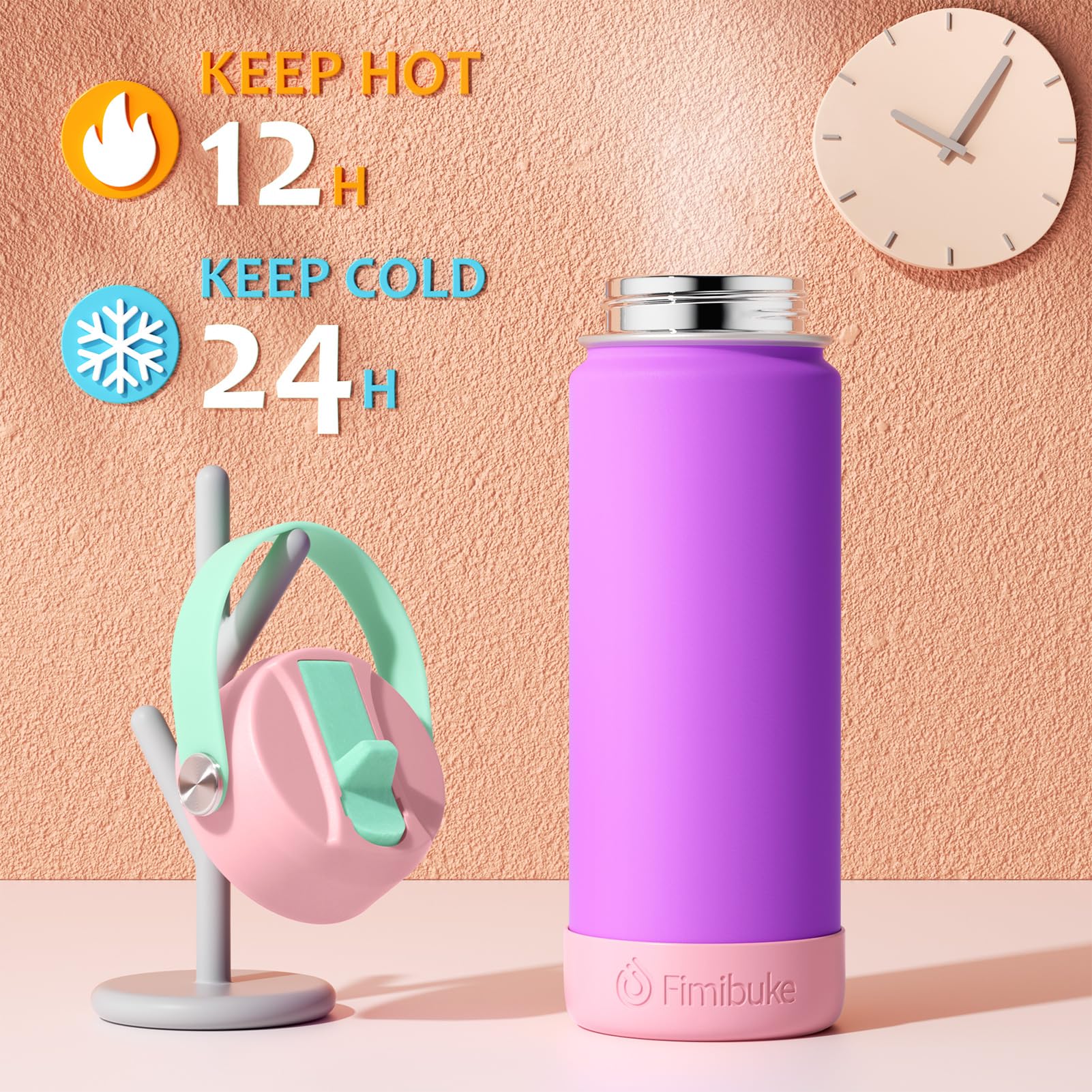 Fimibuke Kids Insulated Water Bottle - 18Oz Bpa-Free 18/8 Stainless Steel Kids Cup With Straw Travel Tumbler Double Wall Vacuum
