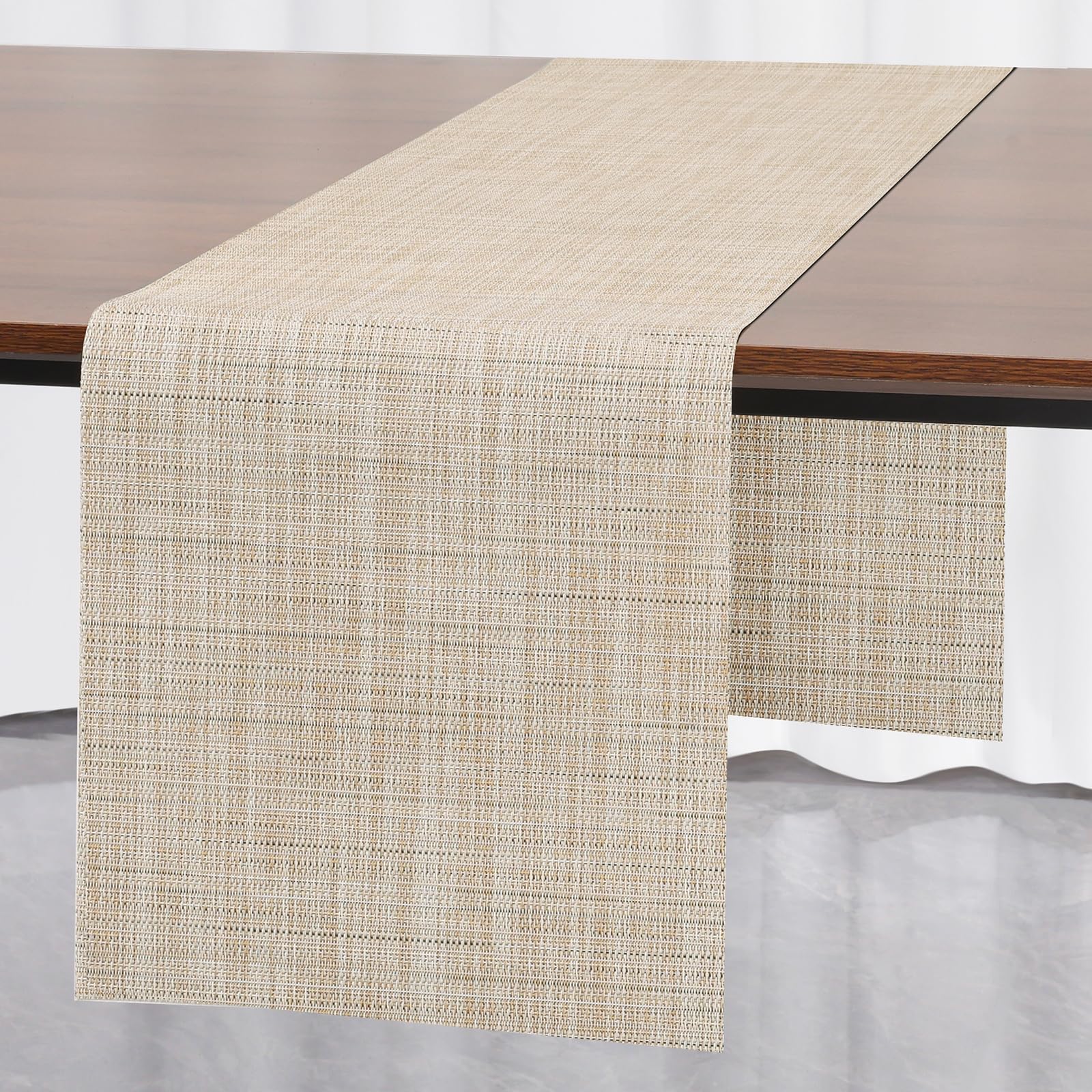 Myir JUN Table Runner, Vinyl Table Runner Indoor 55 Inch Long Arbitrarily Cropped Runner for Table Heatproof for Home Party (Bei