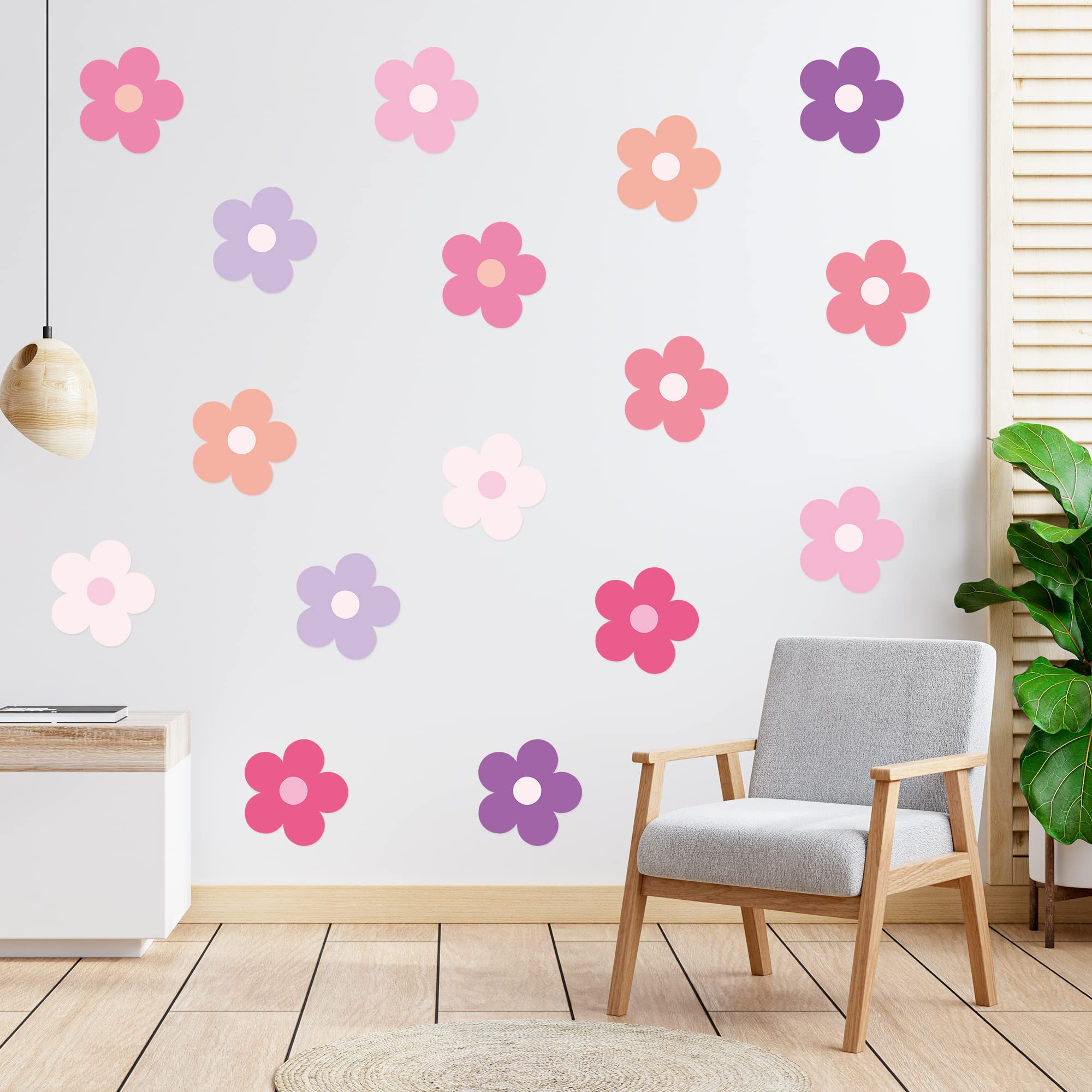 A1Diee 16Pcs Y2K Pink Purple Cute Flowers Wall Decal Trendy Preppy Hippie Aesthetic Wall Sticker Kidcore Preppy Vinyl Peel And S