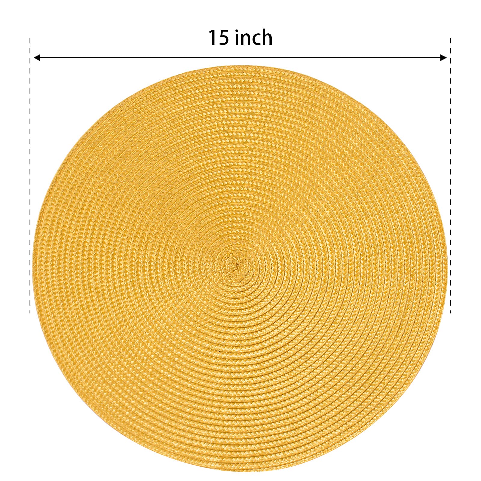 Funwheat Round Braided Placemats Set Of 6 Table Mats For Dining Tables Woven Washable Non-Slip Place Mats 15Inch For Spring(Yell