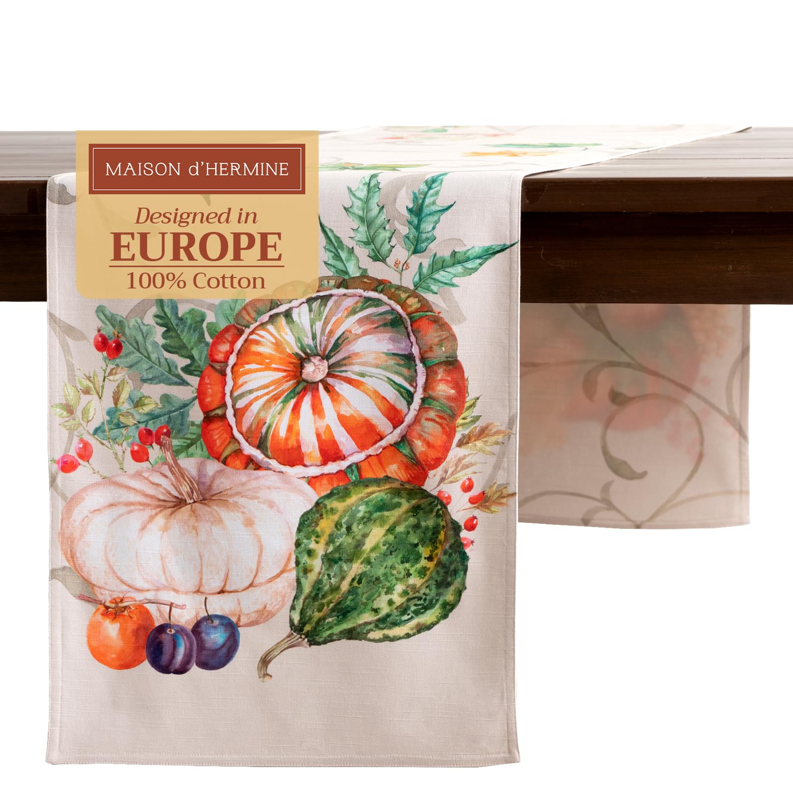 Maison d' Hermine Tablerunner 100% Cotton 14.50Inch x 72Inch Decorative Table Runner Table Runners for Gifts  Dining  Holidays  Buffet  Lumina (Double Layer) - Thanksgiving/Christmas