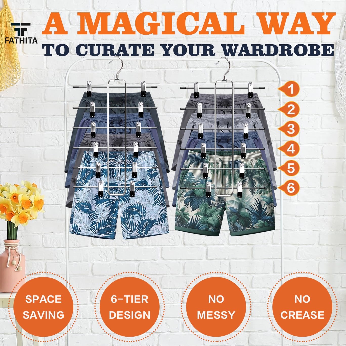 2 Pack Closet-Organizers-And-Storage,6 Tier Mens-Shorts Pants-Hangers-Space-Saving,Skirt-Hangers With Clips For Closet Organizer