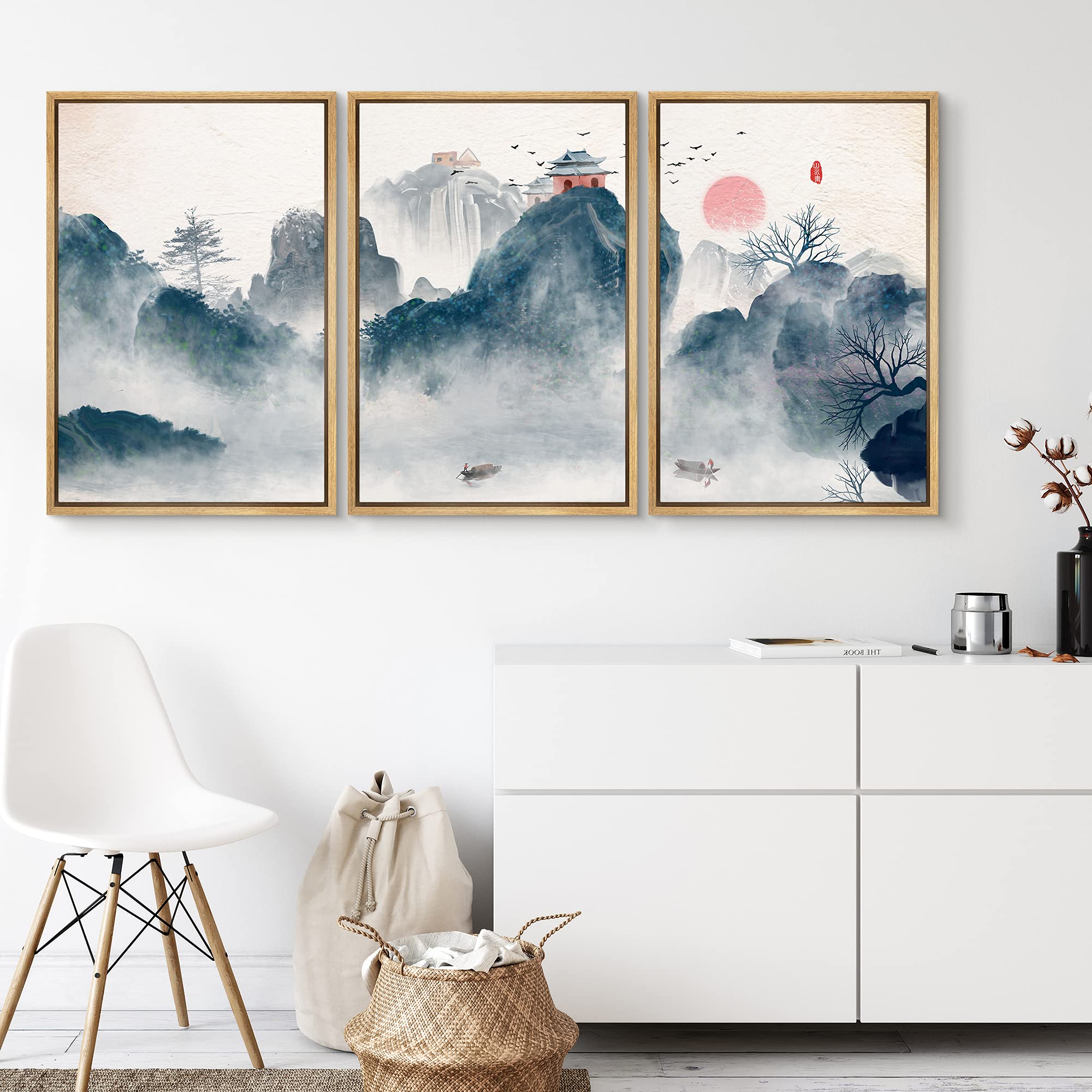 Signwin 3 Piece Framed Canvas Wall Art Zen Canvas Prints Home Artwork Decoration For Living Room,Bedroom - 16''X24''X3 Panels