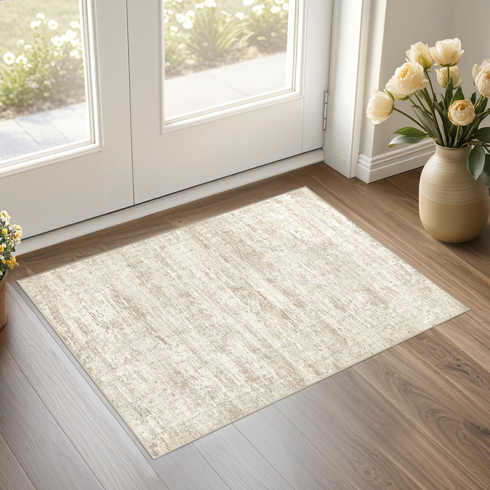 UERMEI Square Area Rugs : Washable 8x8 Neutral Modern Abstract Carpet for Living Room Bedroom - Soft Floor Mat with Non Slip Bac