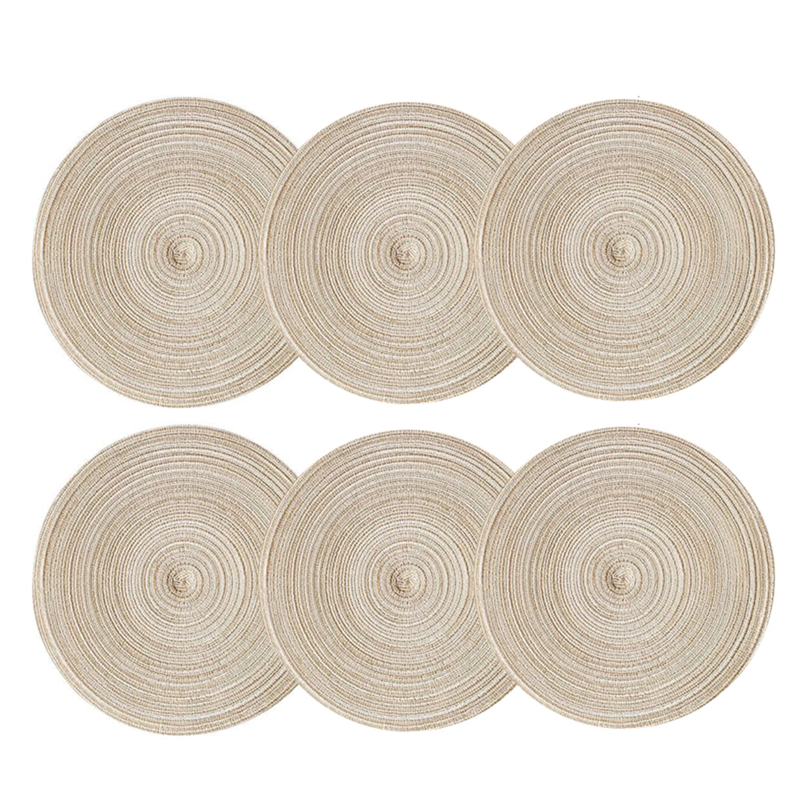 Abuzhen 15 Inch Round Placemats Set Of 6 Heat-Resistant Stain Resistant Anti-Skid Washable Polyproplene And Cotton Table Mats Pl