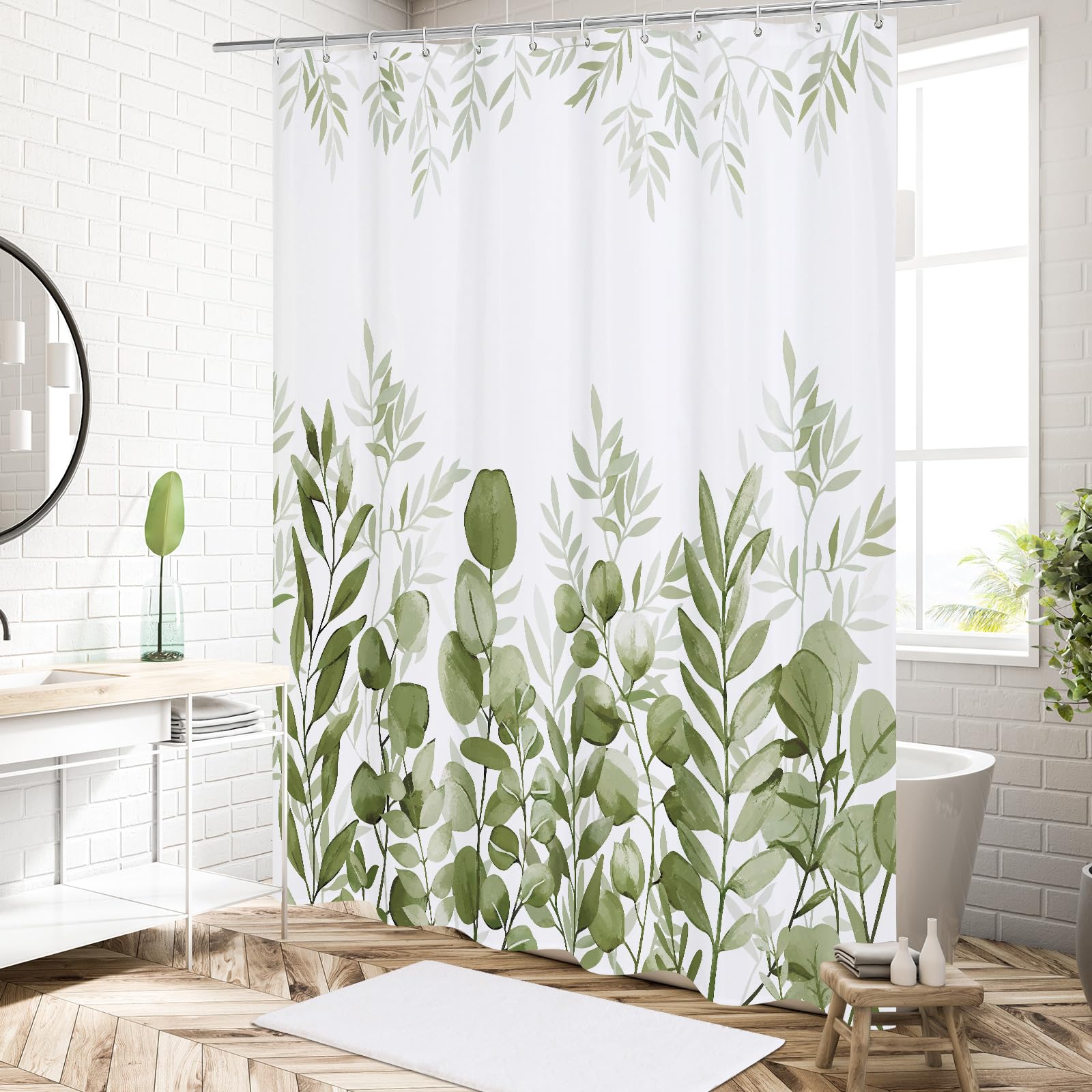 Mitovilla Sage Green Eucalyptus Shower Curtain, Plant Leaves Vintage Fabric Shower Curtains For Rustic Bathroom Decor, Chic Mode