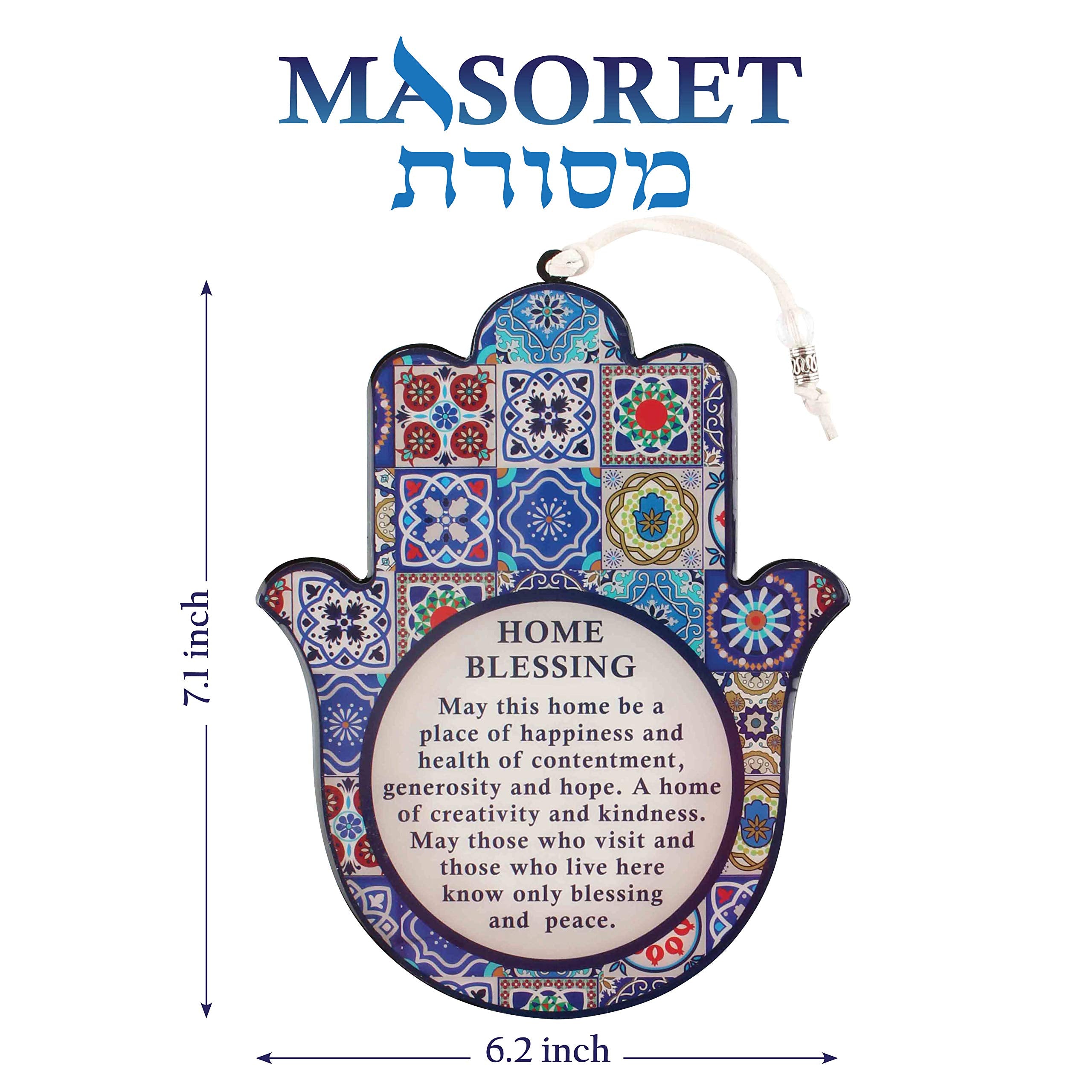 MASORET Good Luck Hamsa Hand Wall Hanging Decor Home Blessing Evil Eye Protection Amulet Hebrew Blessing Set 5