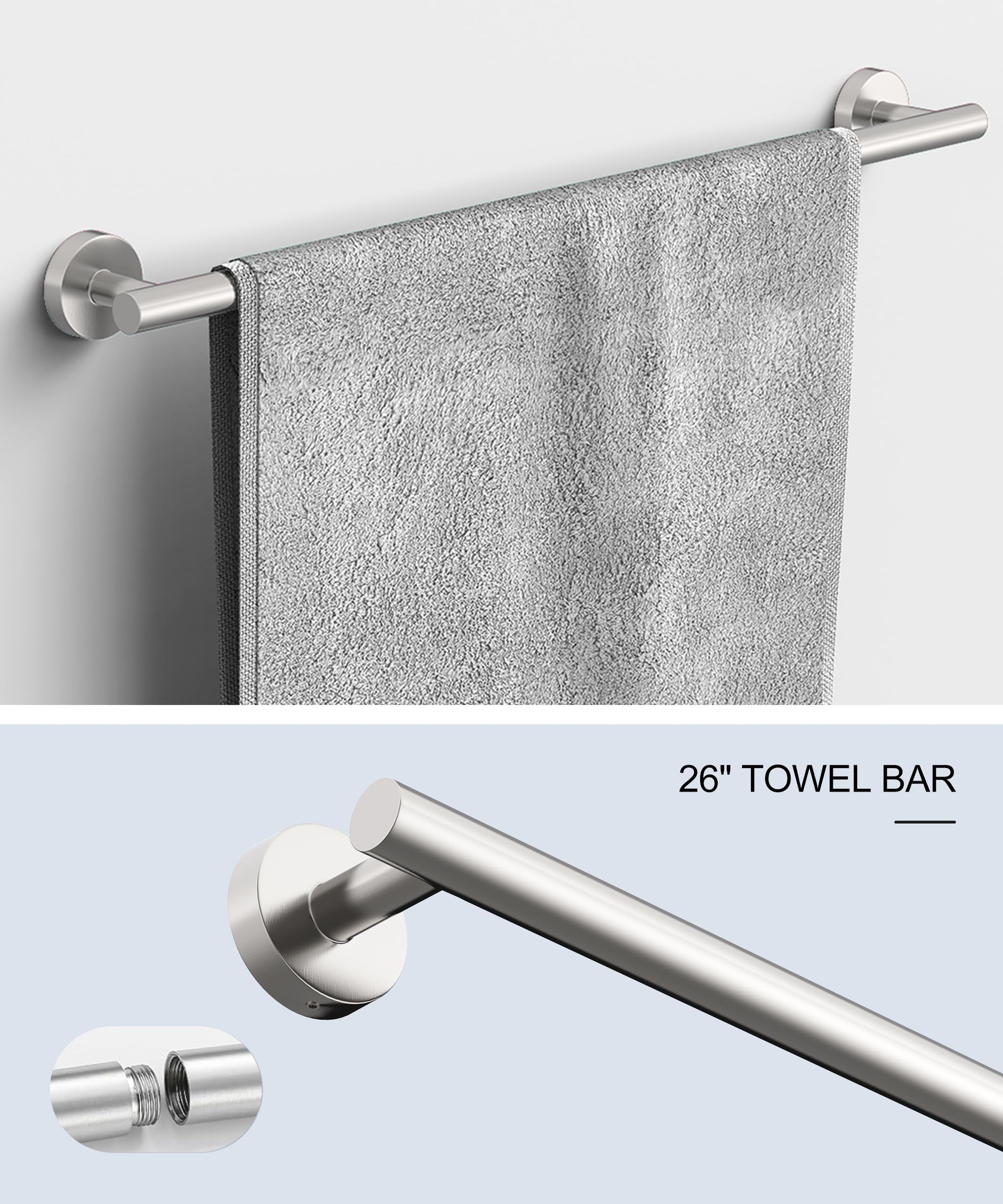 Homemystique 6 Pcs Brushed Nickel Bathroom Accessories Hardware Set Sus304 Stainless Steel Hand Towel Bar Toilet Paper Holder To