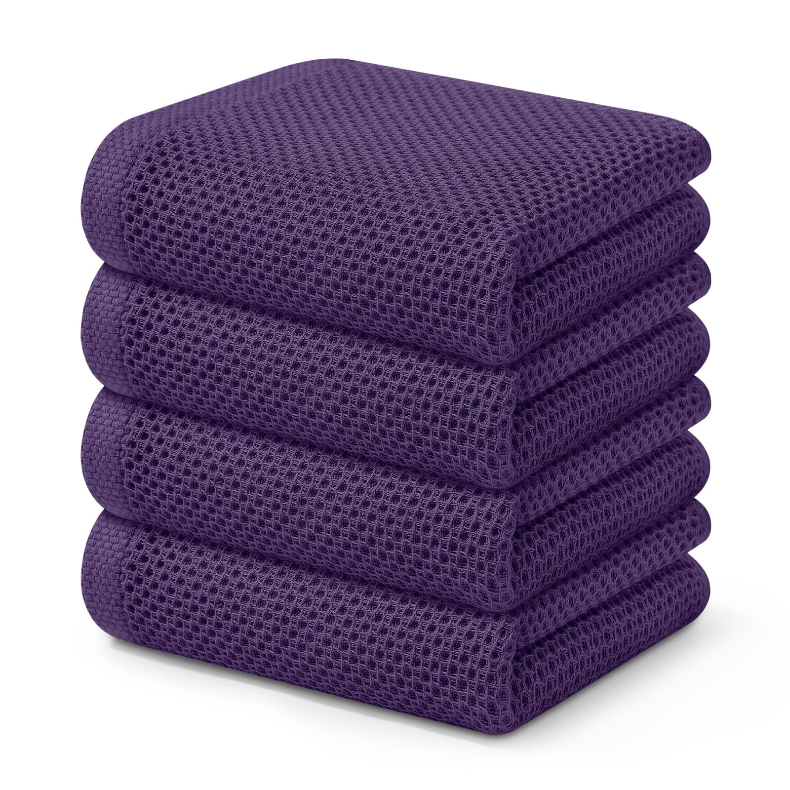 Kitinjoy 100% Cotton Waffle Weave Kitchen Towels (13 X 28 Inches, Eggplant), 4-Pack Super Soft and Absorbent Dish Towel for Dryi