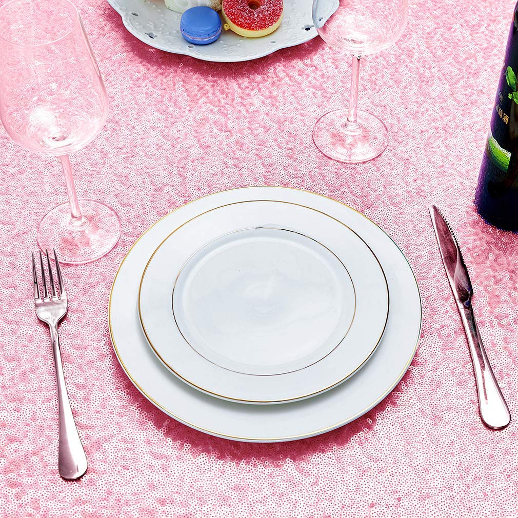 Hahuho 50x50 inch Square Sequin Tablecloth Pink  Glitter Tablecloth for Bridal Shower Decorations  Birthday  Wedding  Dessert  Banquet(50x50 Inch  Pink)