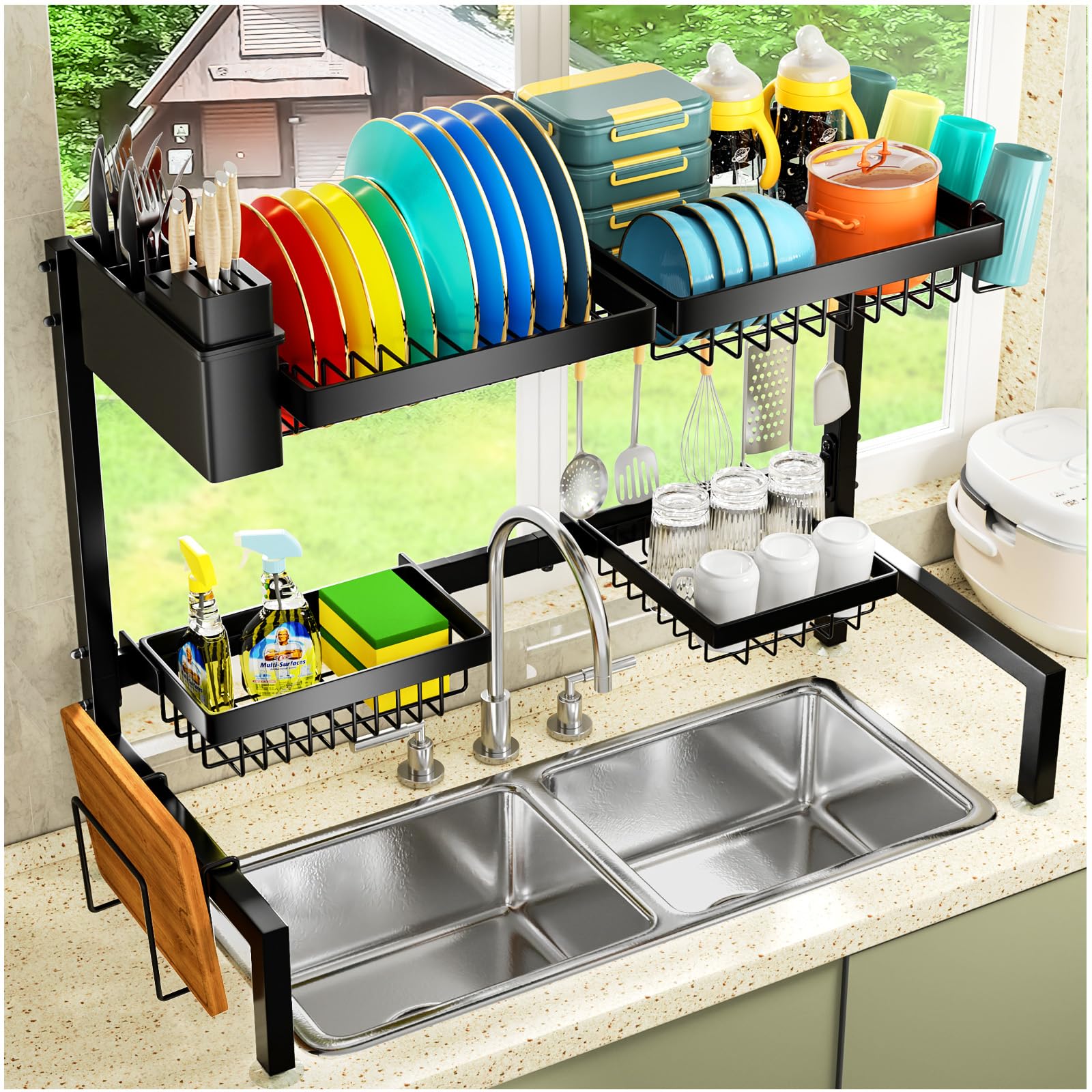 Yklslh 4 Baskets Over The Sink Dish Drying Rack, Extendable Large Capacity Sink Rack, Metal Drying Rack Saving Space,For Most Si