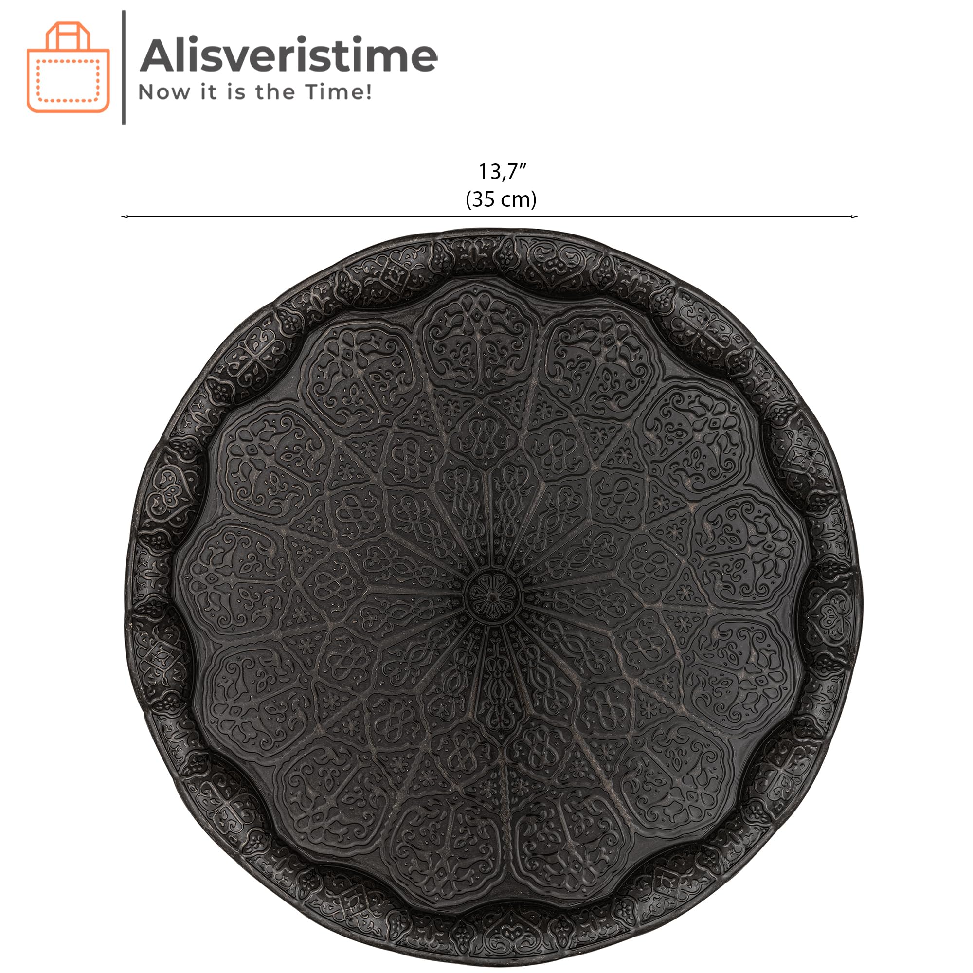 Alisveristime Turkish Ottoman Coffee Tea Serving Tray - 13.60 Inches, Metal With Traditional Motifs, Available In Five Colors (B