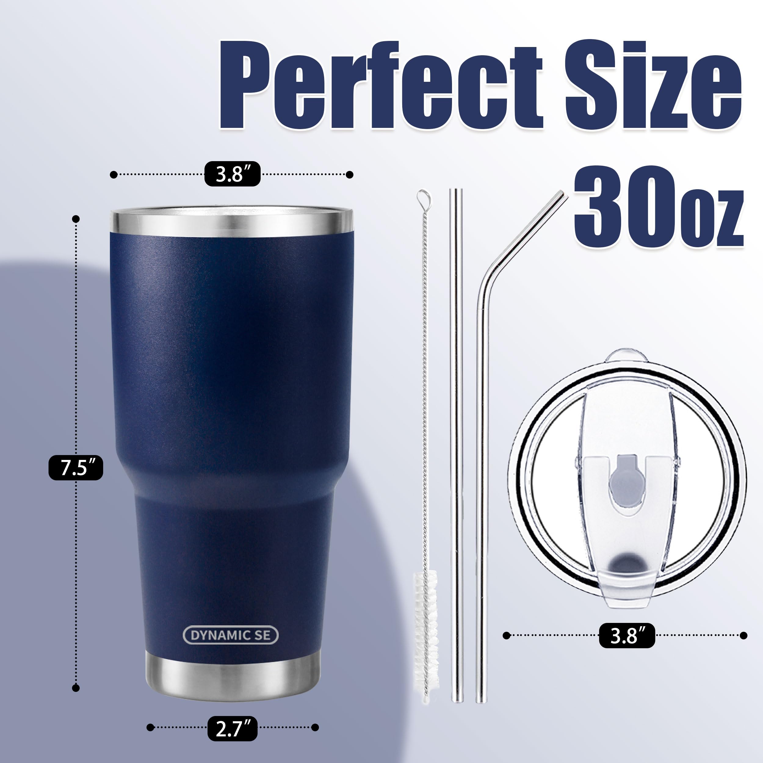 DS 30 oz Navy Tumbler Stainless Steel Double Wall Vacuum Insulated Mug with Straw and Lid, Cleaning Brush for Cold and Hot Bever