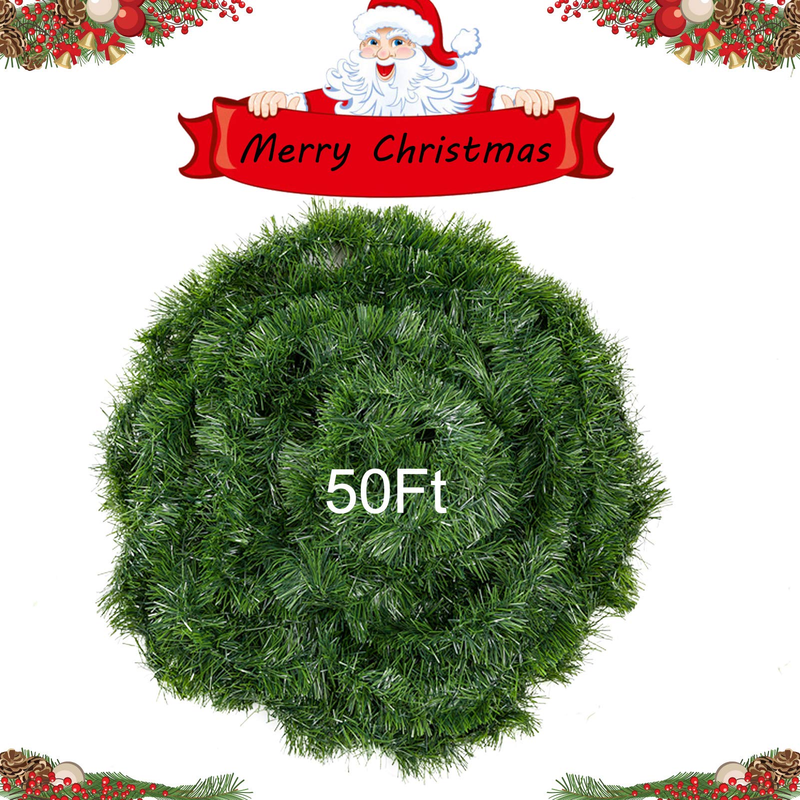 4 Pack 50 Foot Soft Christmas Garland, Non-lit Christmas Garland Ideal for Indoor and Outdoor Decor, Green Tinsel Garland for Ho