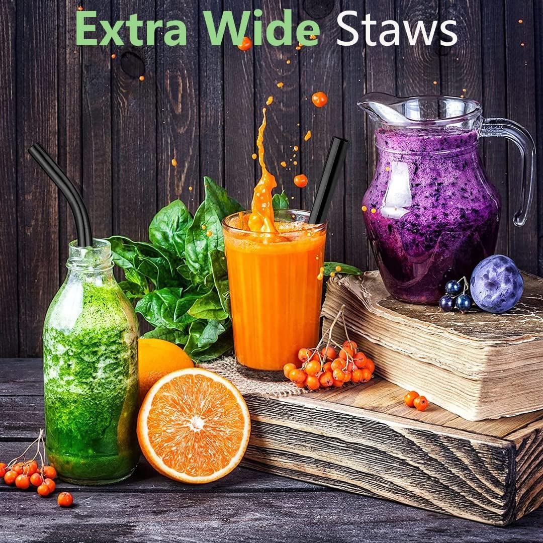 Vinaco Reusable Smoothie Straws & Milkshake Straws 0.4'' Wide Mouth Straw, Set Of 6 Stainless Steel Straws 8.5''&10.5'' With 1 L