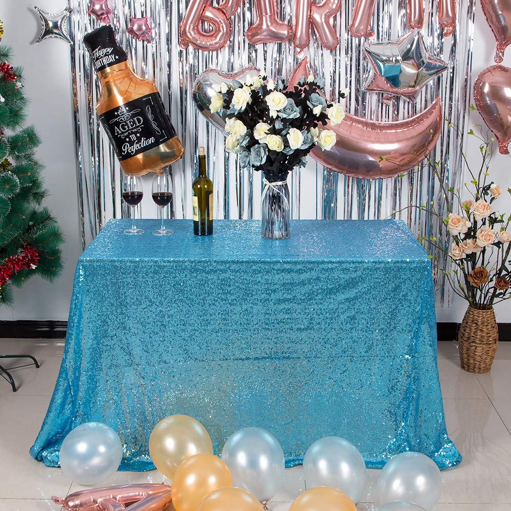 Jyflzq Turquoise Sequin Tablecloth 50 X80 Rectangular Sparkly Drape Table Cloths Table Cover Overlay For Wedding Birthday Party
