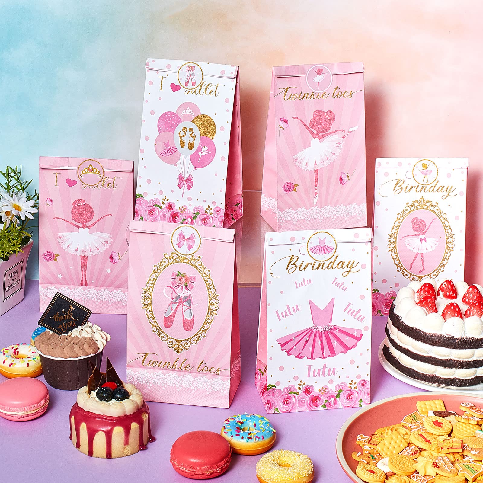 Jecery 24 Pcs Mini Ballerina Goodie Bags Ballerina Birthday Party Decorations Ballerina Party Favors Ballet Tutu Party Bags For