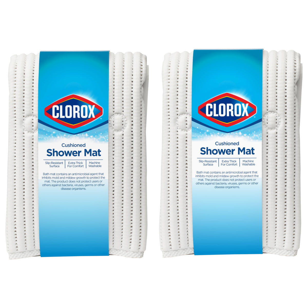 Clorox By Duck Brand Cushioned Foam Shower Mat, Non Slip Bathtub Mat With Suction Cups For Comfort And Safety, Fits Square Showe