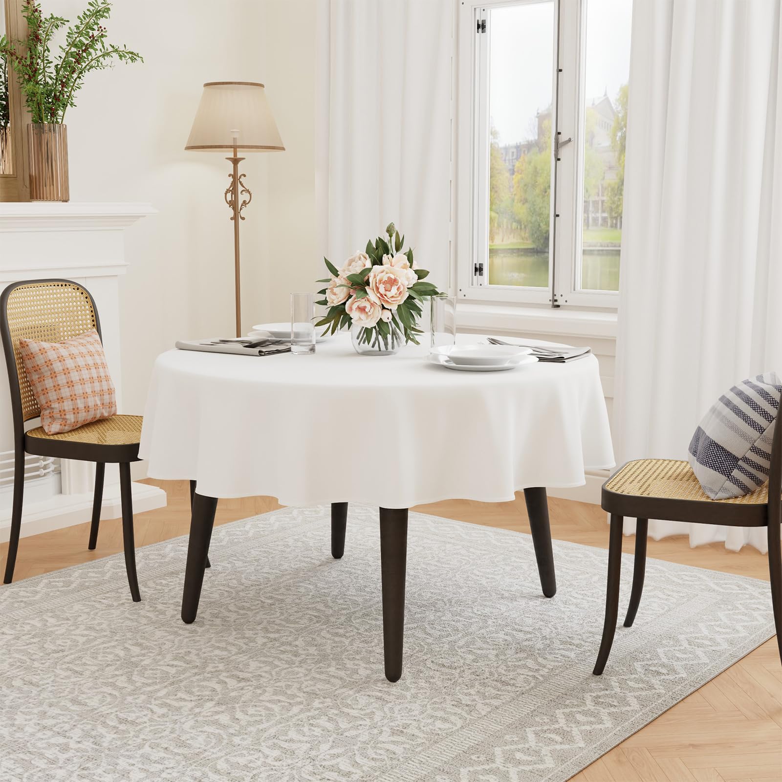 Gfcc 48 Inch Round Tablecloth - Round Polyester Tablecloth Round Table Cover Table Cloth For Event Wedding Birthday Party Banque