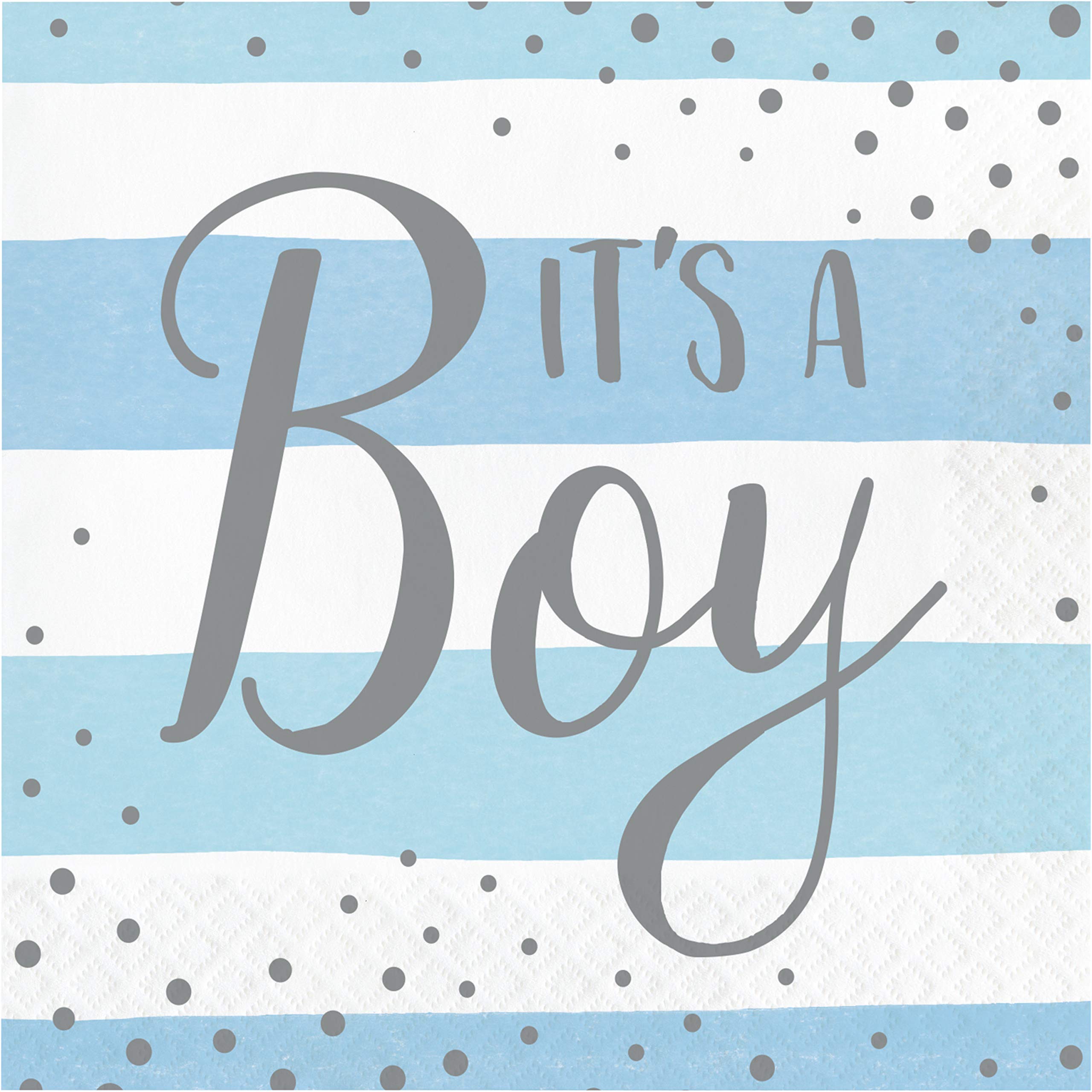 Creative Converting Blue And Silver Celebration It'S A Boy Napkins, 16 Ct, Multi-Color, ''6.5''''''