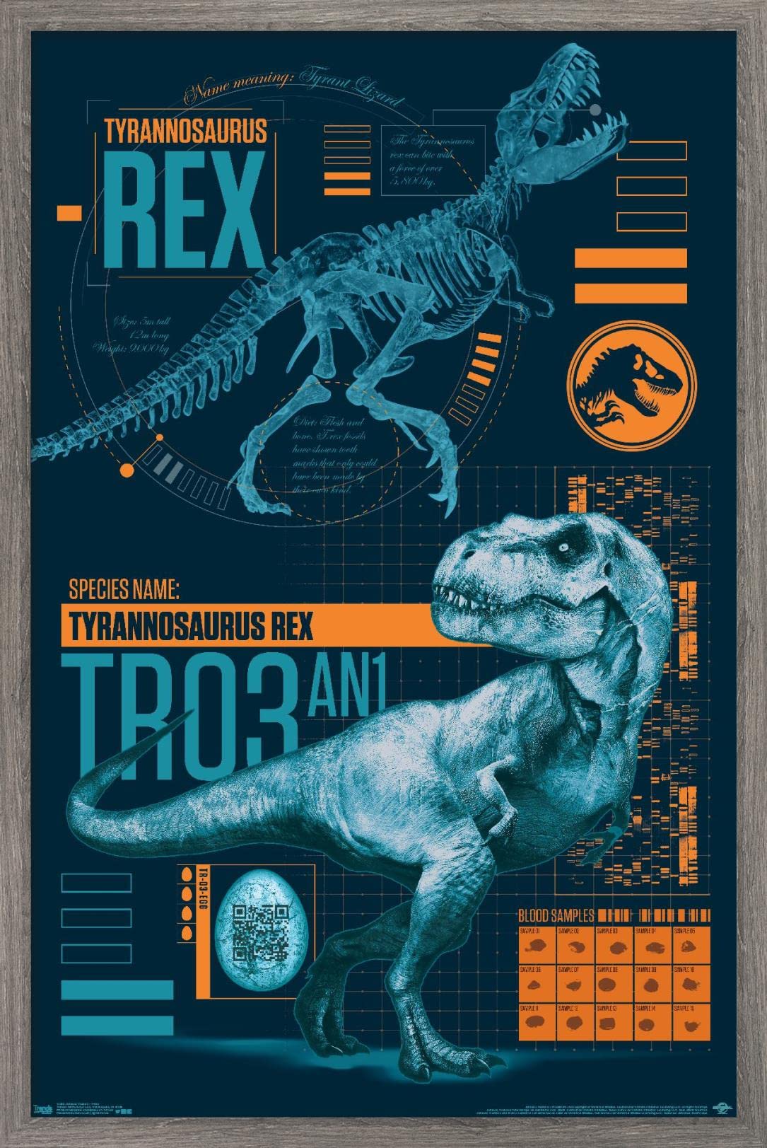 Trends International Jurassic World: Fallen Kingdom - T-Rex Wall Poster, 14.725'' X 22.375'', Barnwood Framed Version
