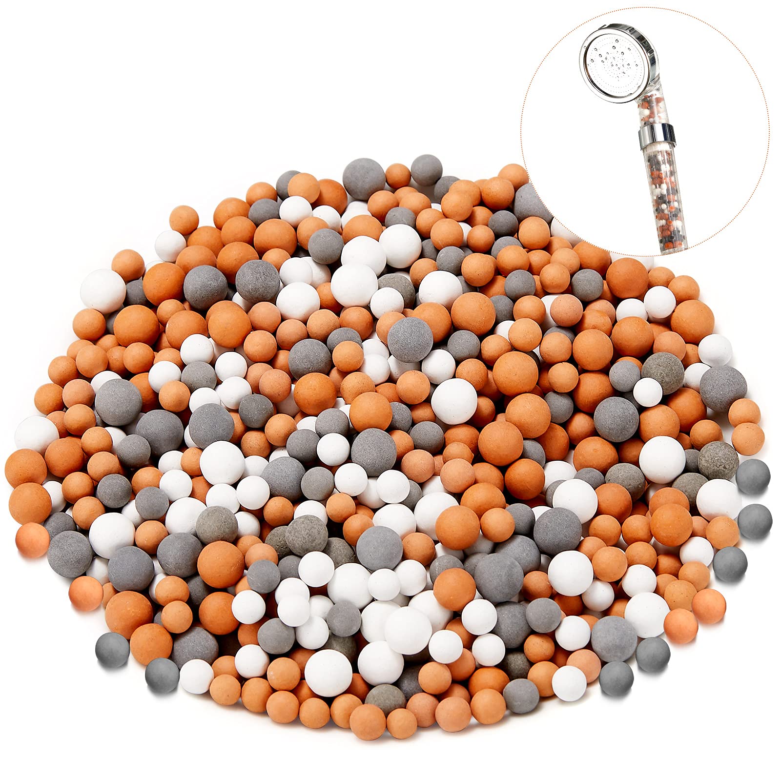 Honoson 6 Pack Replacement Shower Filter Beads Anion Mineral Balls Purifying Water Stones for Filter Shower Head 3 Kinds Diamete
