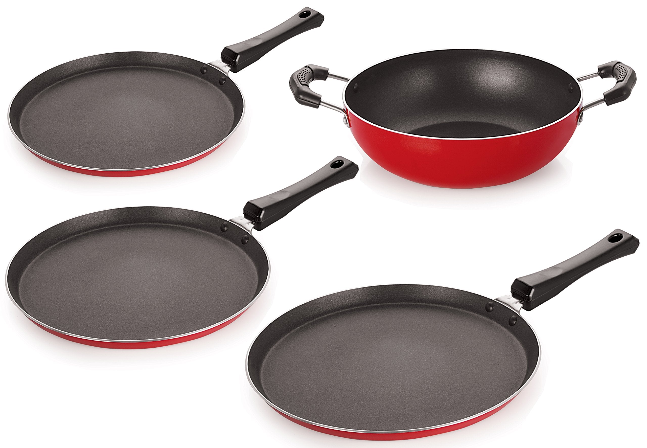 Nirlon NonStick Aluminium Cookware Set, 4Pieces, Red (Ft12_Ft13_Kd13_Ft10)