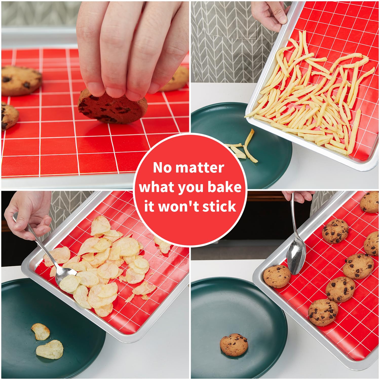 EuChoiz Silicone Baking Mat Roll, 16" x 5FT, Non-Slip, Non-Stick, Red, Model HH23, Perfect for Ovens and Air Fryers