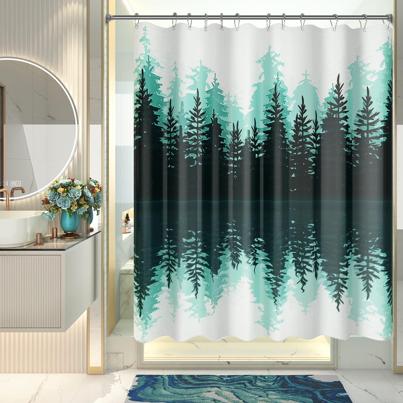 AmazerBath Shower Curtain Green  Washable Cloth Sage Green Shower Curtain Sets with 12 Metal Shower Curtain Hooks  Luxury Waterproof Rustic Fabric Shower Curtains for Bathroom Decor  72x72 Inches