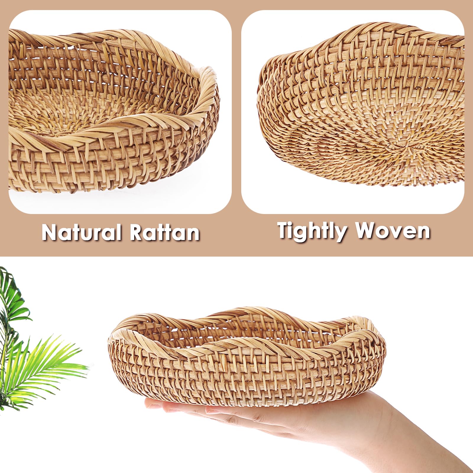 Hipiwe Round Key Basket Bowl for Entryway 7.3 Natural Rattan Fruit Bowl Woven Wicker Basket Serving Tray Rattan Organizer Decora