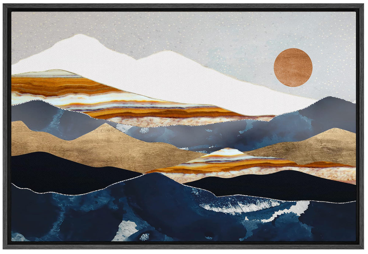 Signford Canvas Print Wall Art Marble Granite Mountain Range Valley Nature Wilderness Illustrations Modern Art Rustic Zen Landsc
