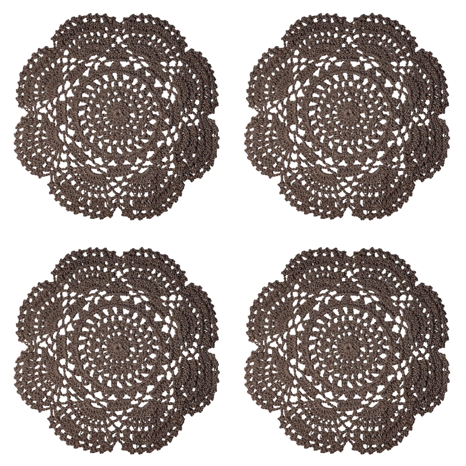 Phantomon 8 Inch Doilies Crochet Round Lace Doily Handmade Placemats 100% Cotton Crocheted Coasters, Pack Of 4 (Dark Brown)