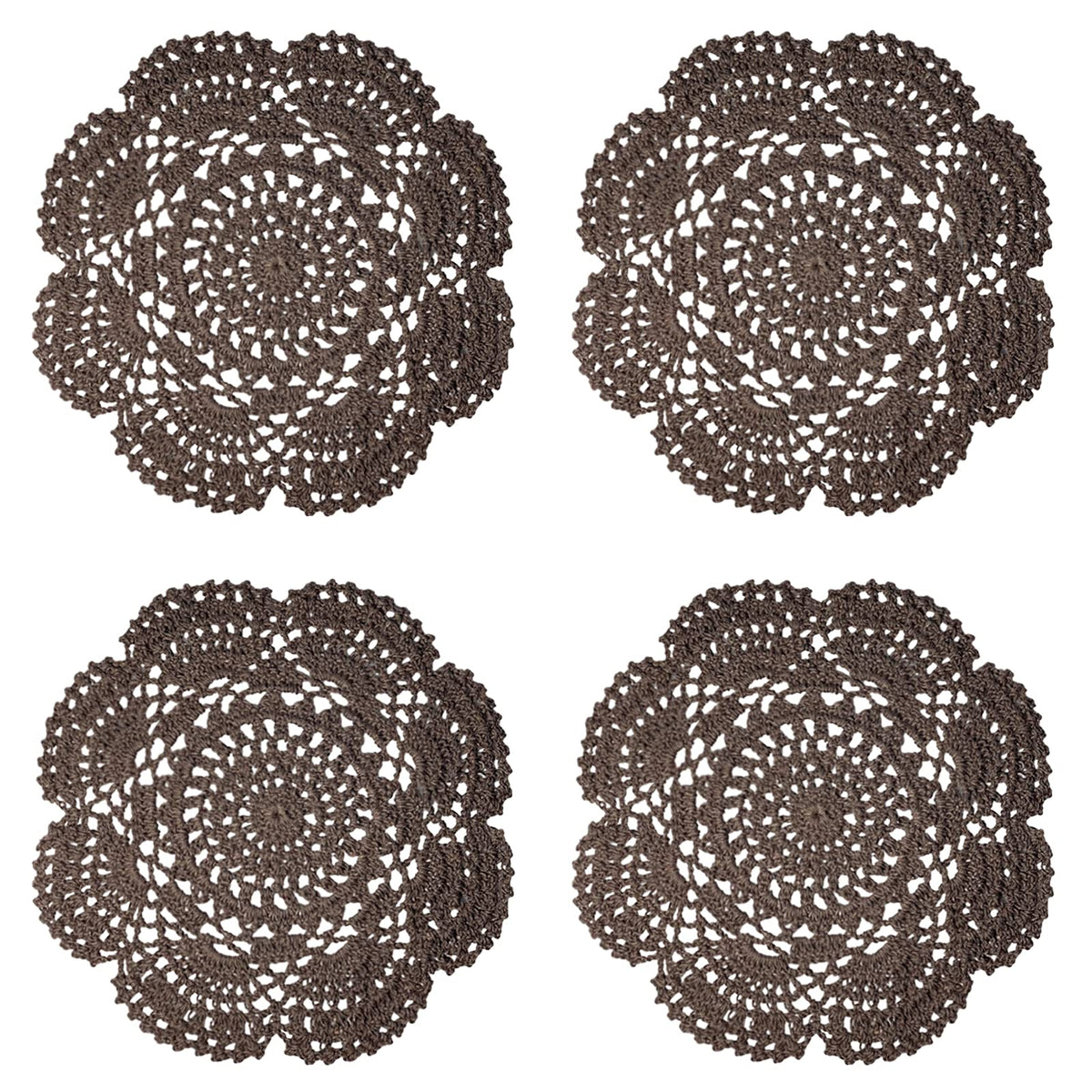 Phantomon 8 Inch Doilies Crochet Round Lace Doily Handmade Placemats 100% Cotton Crocheted Coasters, Pack Of 4 (Dark Brown)