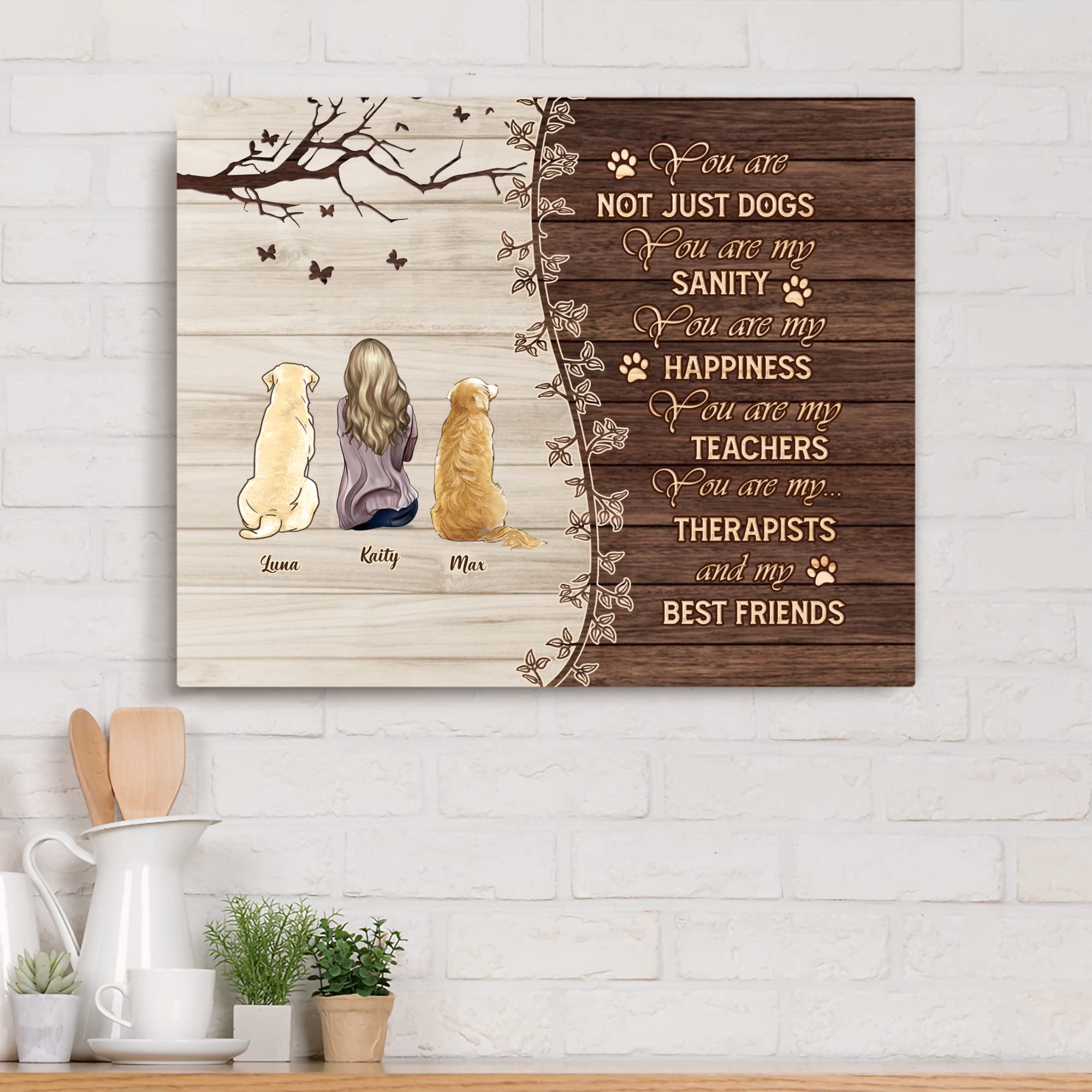 Gossby Custom A Girl And Her 2 Dogs Wrapped Canvas Wall Art - Personalized Dog Lover Gift For Women With Design, Name, Dog Breed