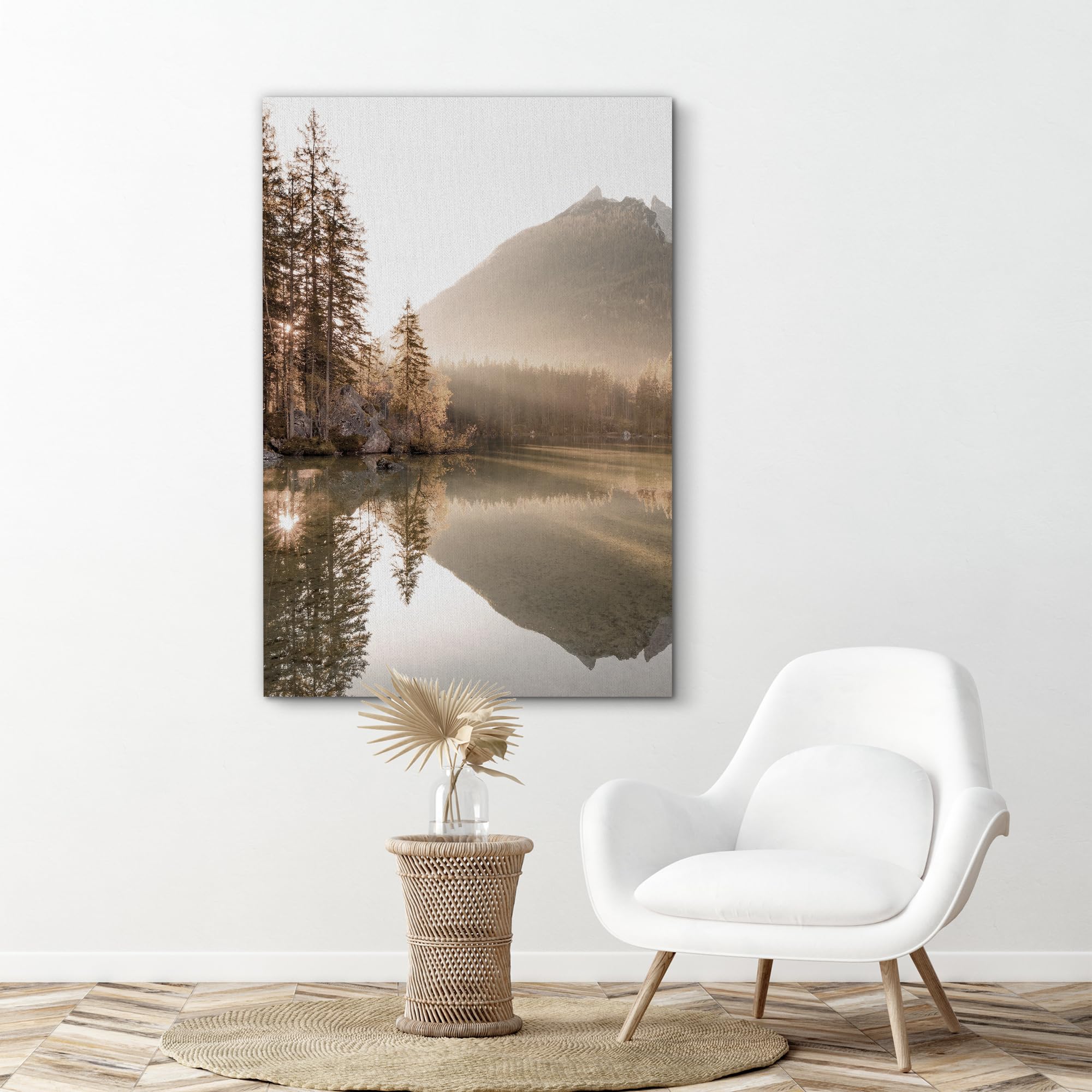 Signford Canvas Print Wall Art Autumn Reflections On Mountain Lake Golden Foliage And Serene Nature Photography Realism Decorati