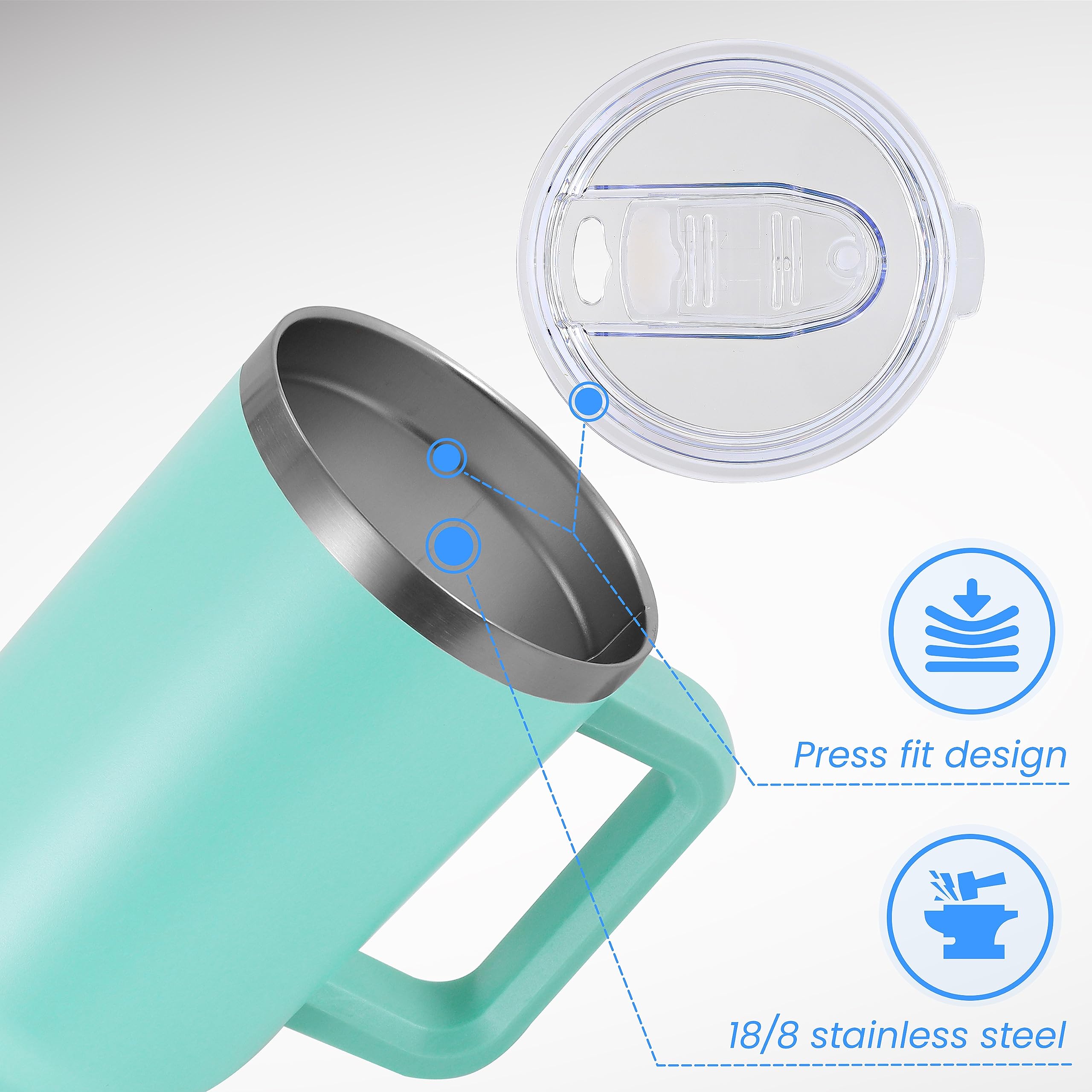 Domicare 40 Oz Tumbler With Handle And Straw, Stainless Steel Tumbler With Lid And Straw, Reusable Vacuum Insulated Cup, Travel