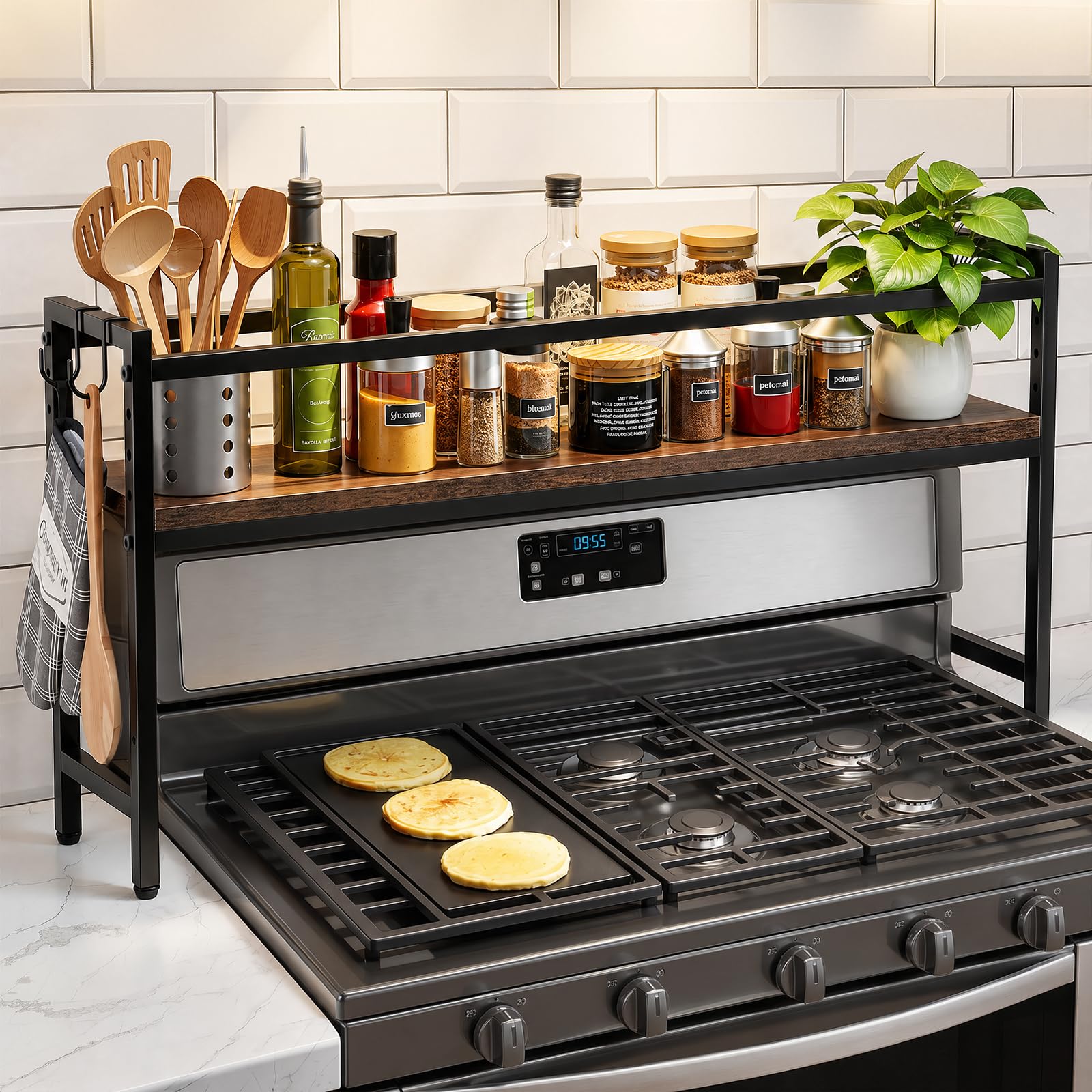 Nuovoware Over the Stove Shelf, 32.6x6.5x15.4, Brown+Black