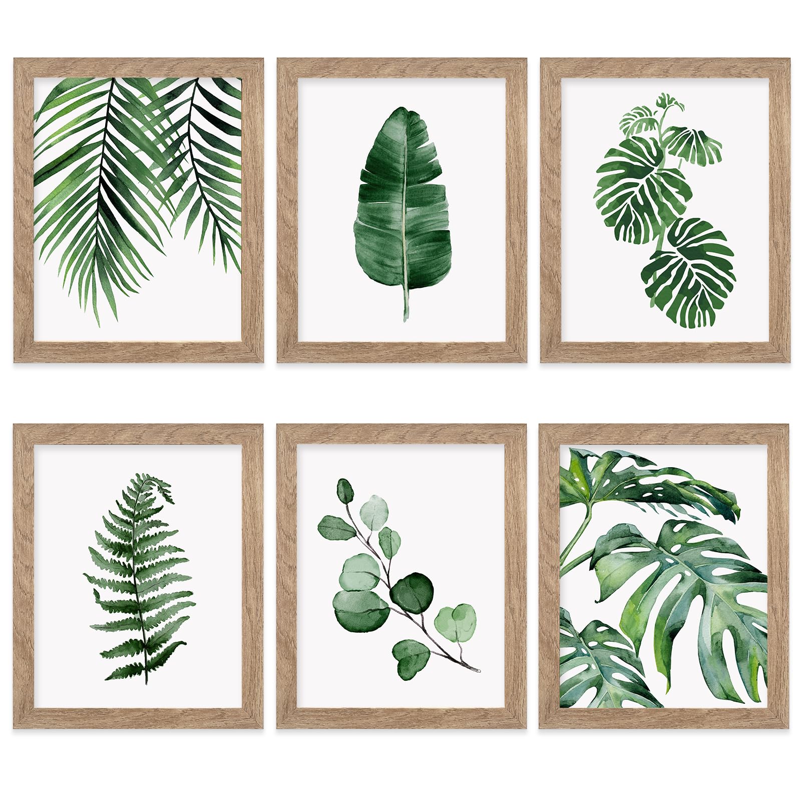 Framed Botanical Wall Art Prints Set Of 6 Tropical Leaves Canvas Decor With Frame Plant Leaf Boho Wall Decor Green Boho Pictures