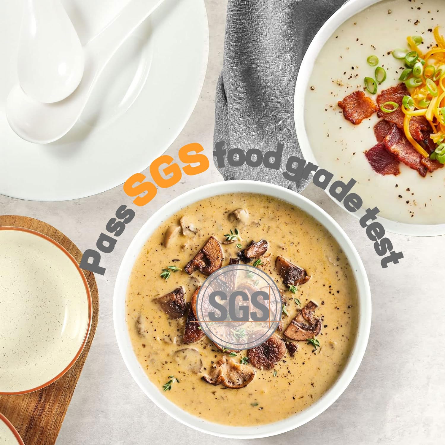 Artena Asian Soup Bowls With Spoons Set Of 4, 26 Oz Pasta, Ramen, Pho Bowls And Soup Spoons Set, Advanced Porcelain Elegant Whit