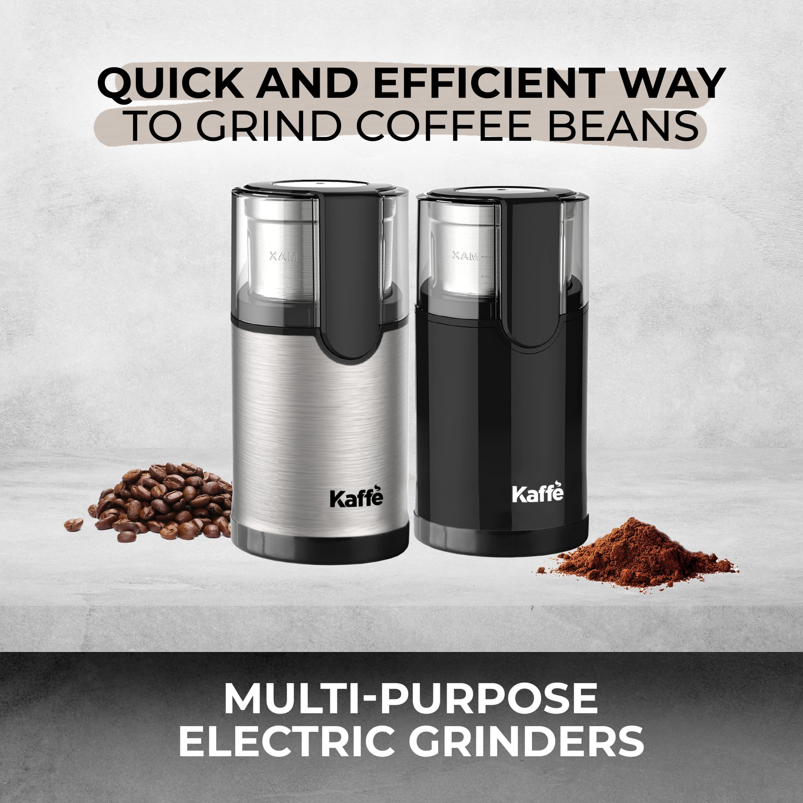 Kaffe Electric Blade Coffee Grinder w/Removable Cup. 4.5oz 14-Cup Capacity. Cleaning Brush Included. Perfect Grinder for Coffee  Tea  Spices  Corn  Herbs. (Stainless Steel)