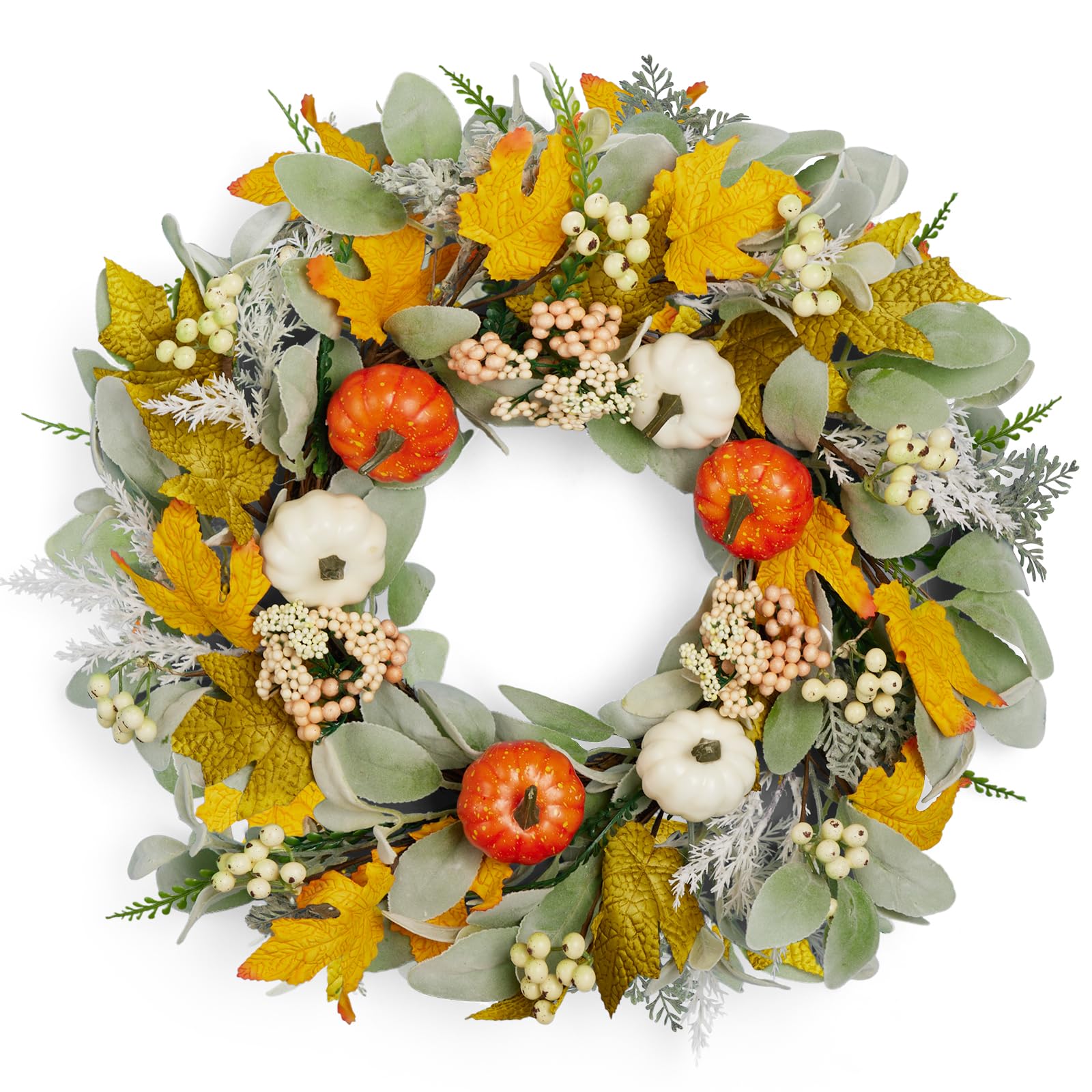 Fall Wreaths for Front Door, 22-24    Seasonal Wreath Decorations with Pumpkins/Berries for Indoor Outdoor Window Wall Porch, Al