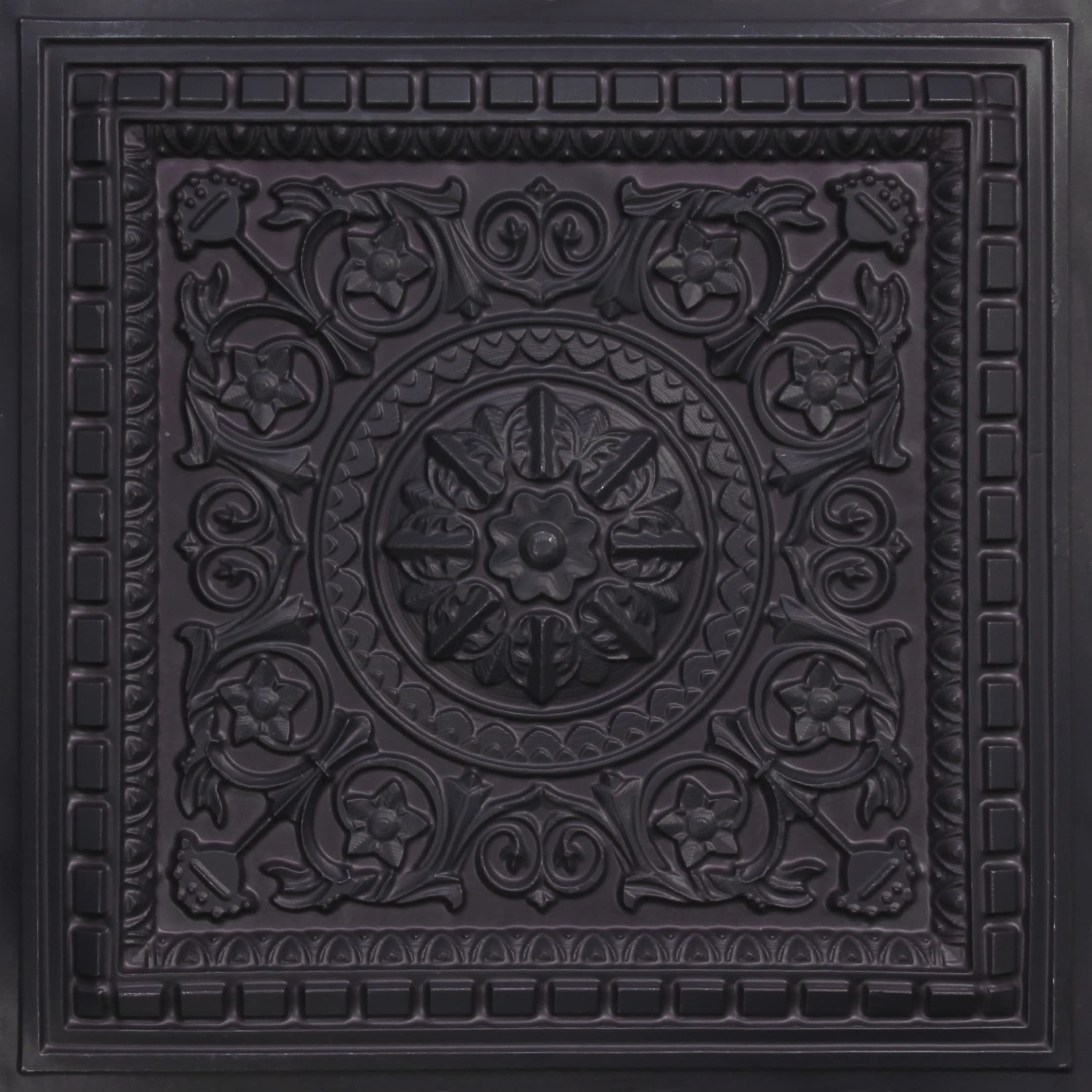 Decorative PVC Faux Tin Ceiling Tiles (Drop in), 24x24,2'x2', Pack of 6, 24 sq.ft. - D215 (Black)
