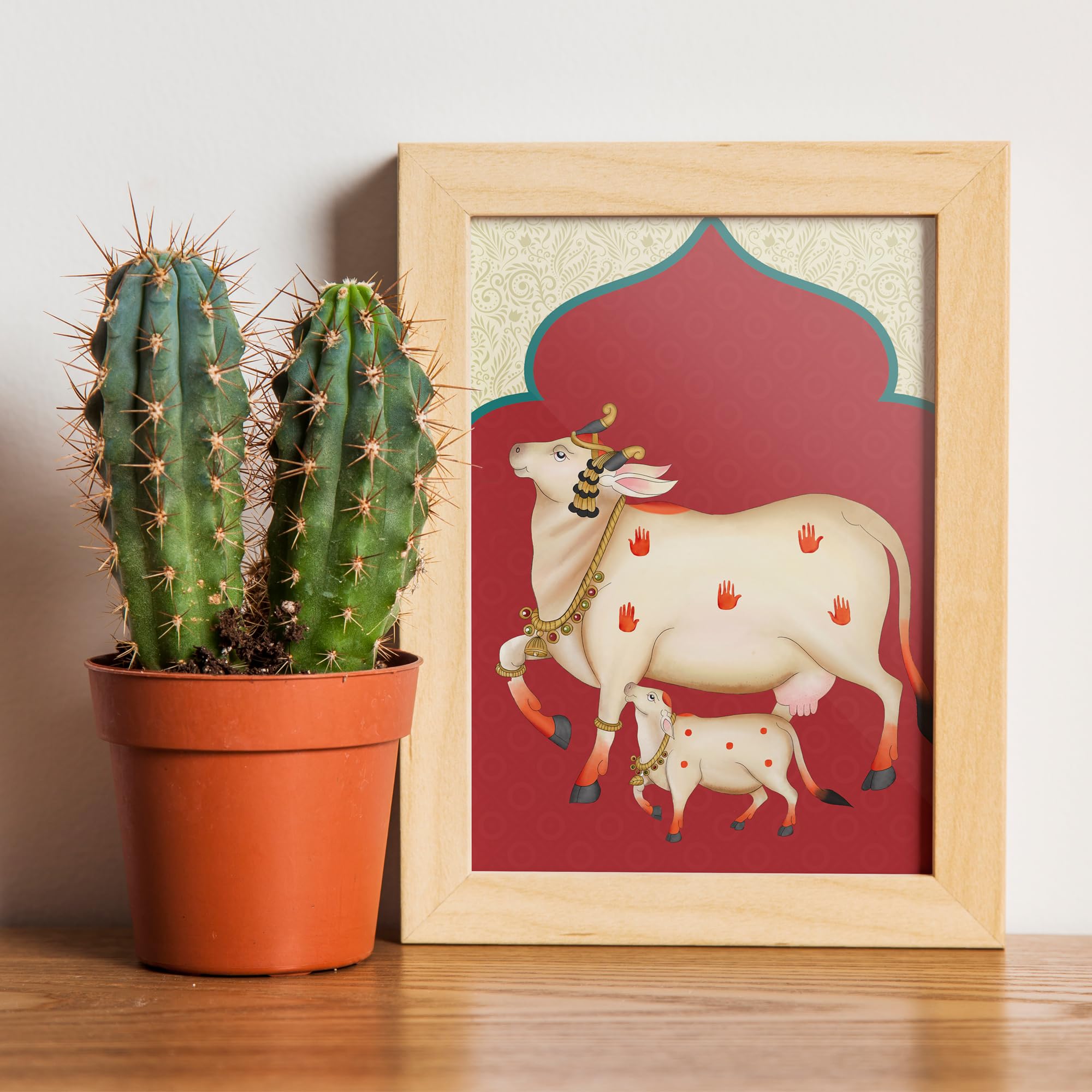 The Fine Framer Pichwai Cow Painting, Elegant Wall Art, Perfect Wall Painting For Living Room & Home Decor, Table Top Photo Fram