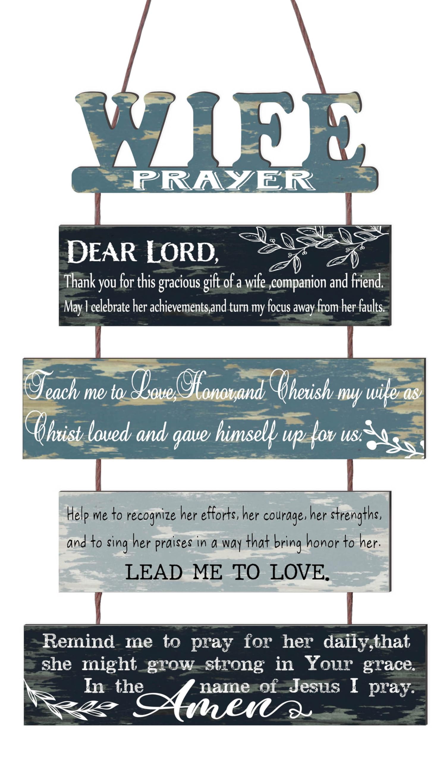 Yudarte Prayer for Wife Rustic Wall Sign with 5pcs Panels Strung Together - Christian Religious Farmhouse Hallway Family Decor -
