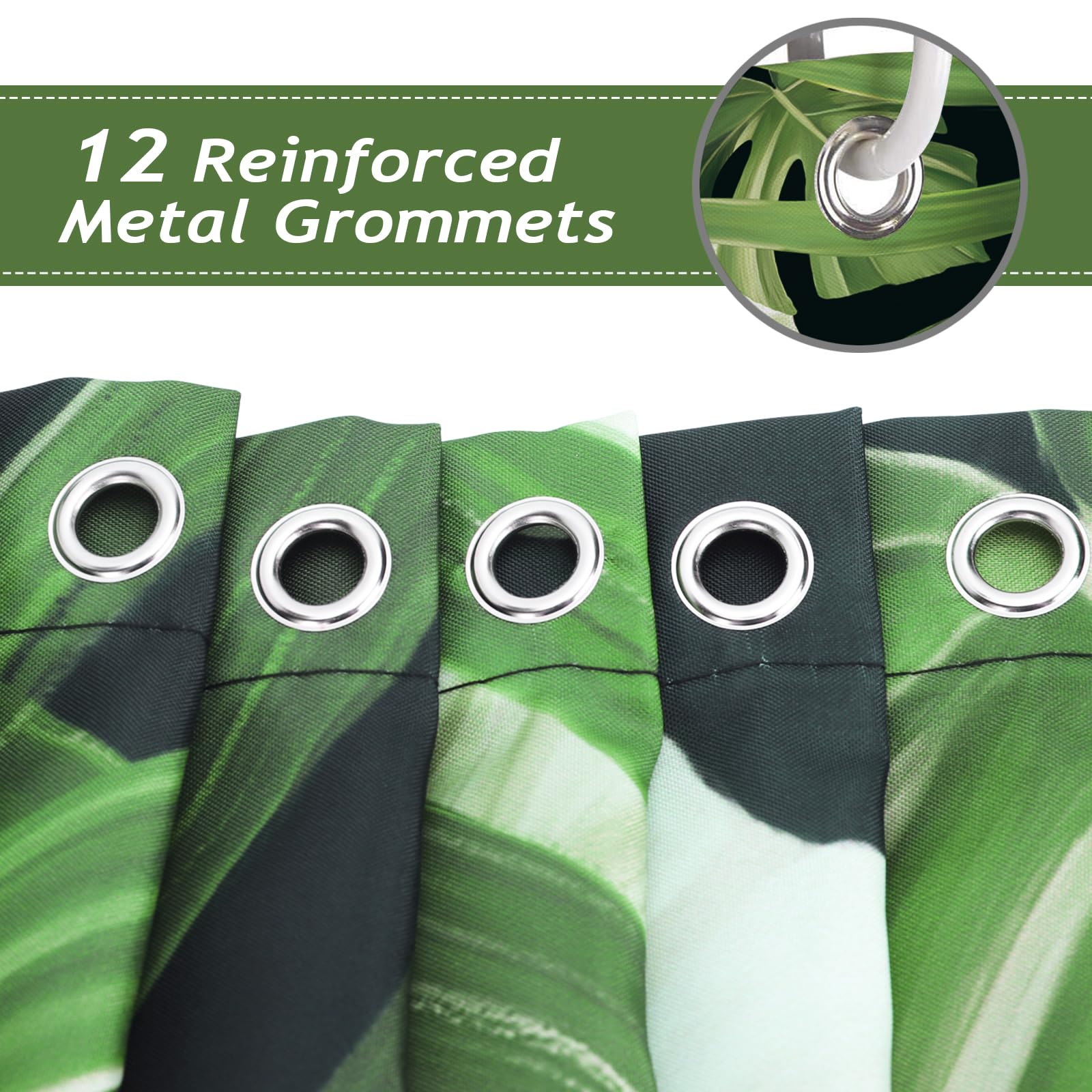 Bonhause Tropical Leaves Shower Curtain, Jungle Nature Theme Dark Green Palm Leaf Monstera Plant Bathroom Curtain 72X72 Inch Pol