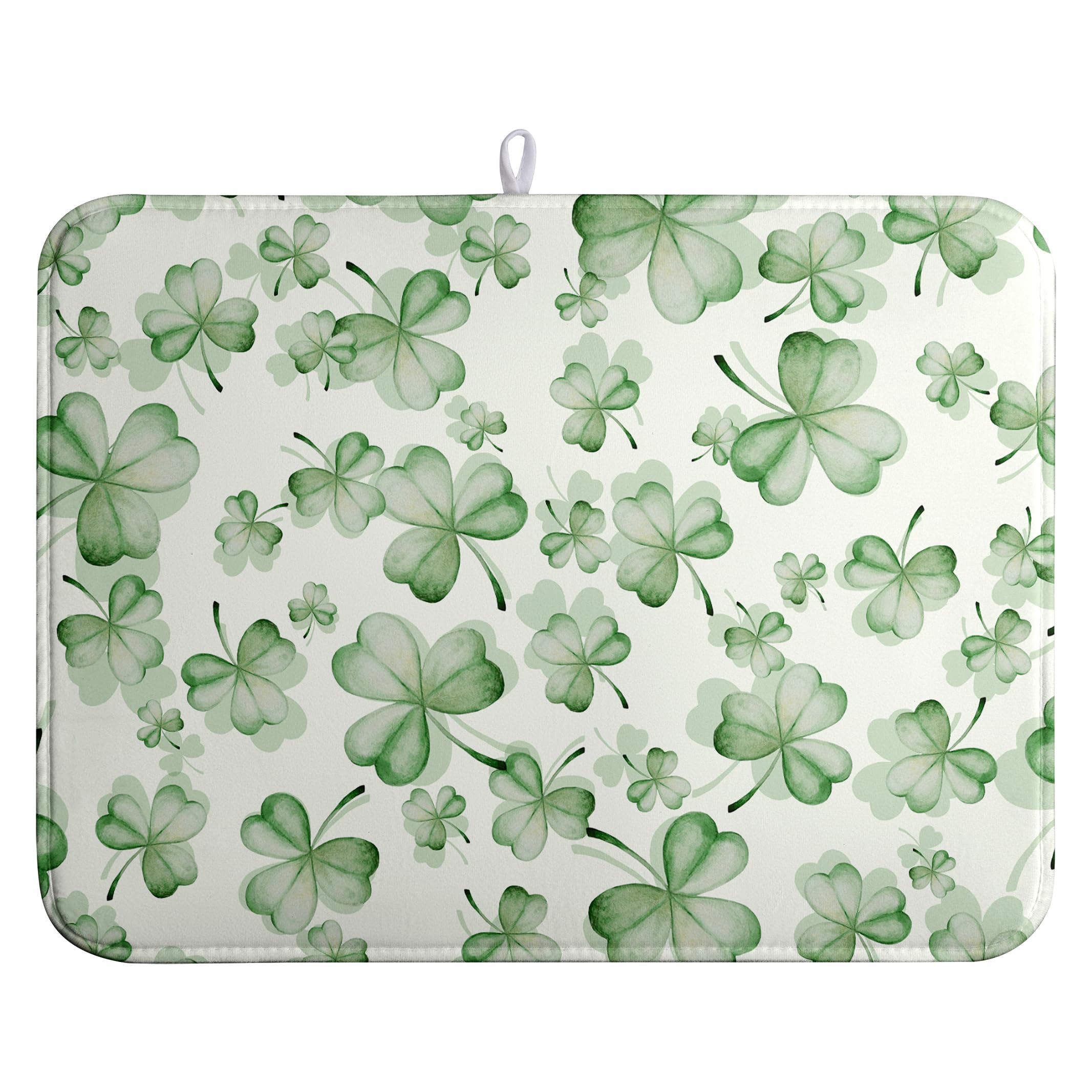 St Patricks Day Clover Dish Drying Mat for Kitchen Counter Green Lucky Shamrock Microfiber Dish Drainer Mat St. Patricks Day A