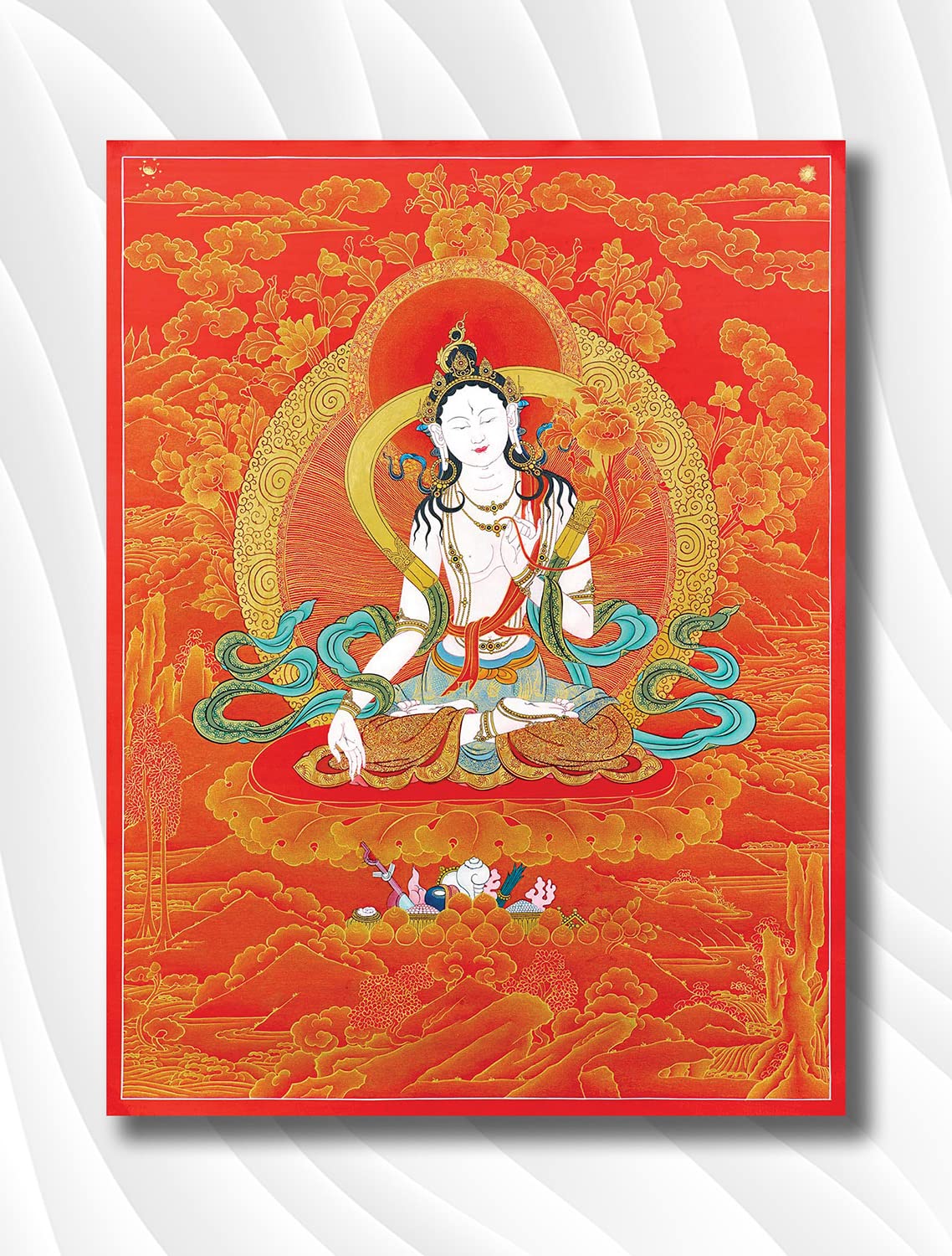 Namaste Home - Canvas Painting - White Tara Buddha - Thangka Art - Tibetan Art - Wall Art for Living Room Decoration (Unframed,