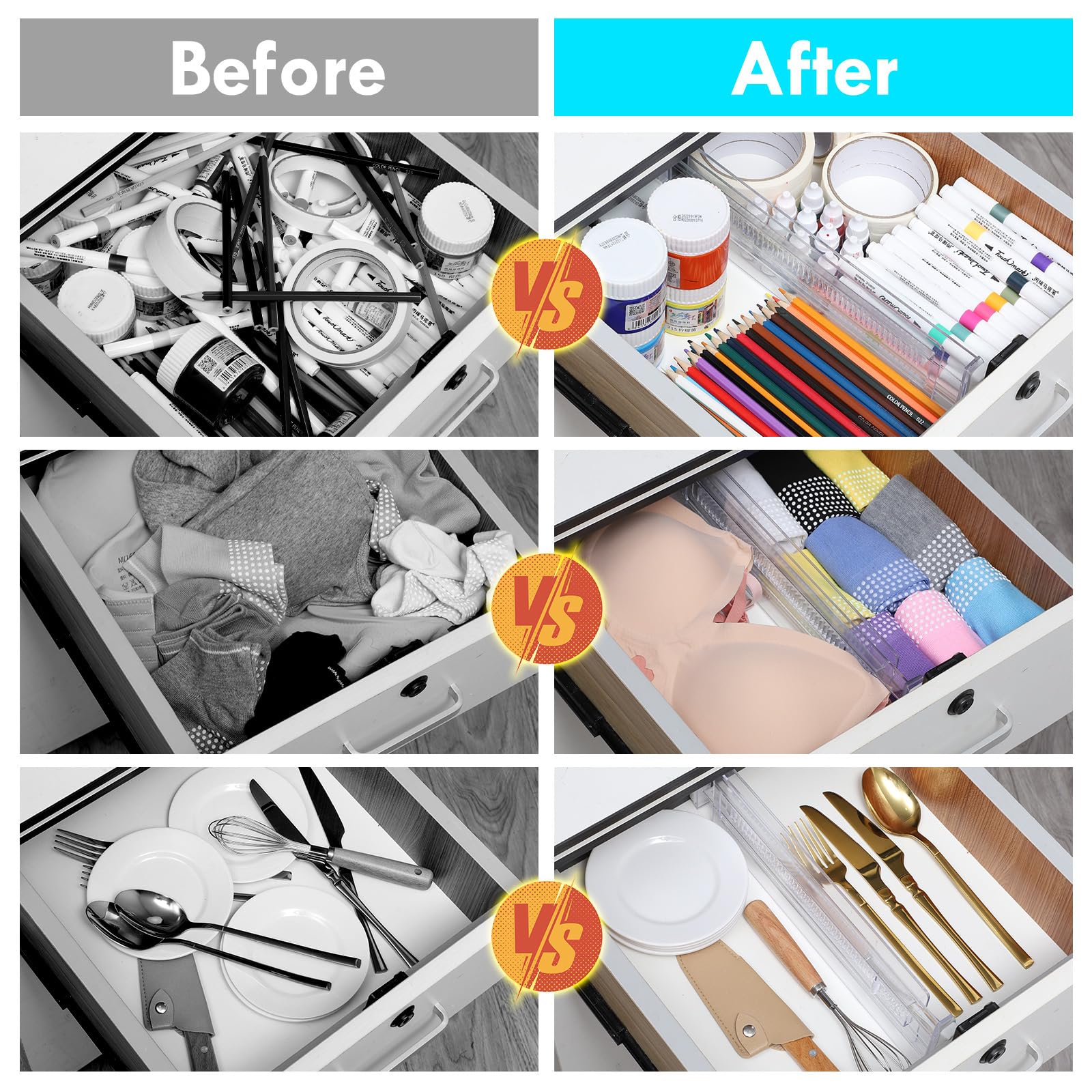 Drawer Dividers, 4 Pack Adjustable Drawer Organizers 3.2'' High Expandable from 11.3-20'' Clear Expandable Dresser Organizer for